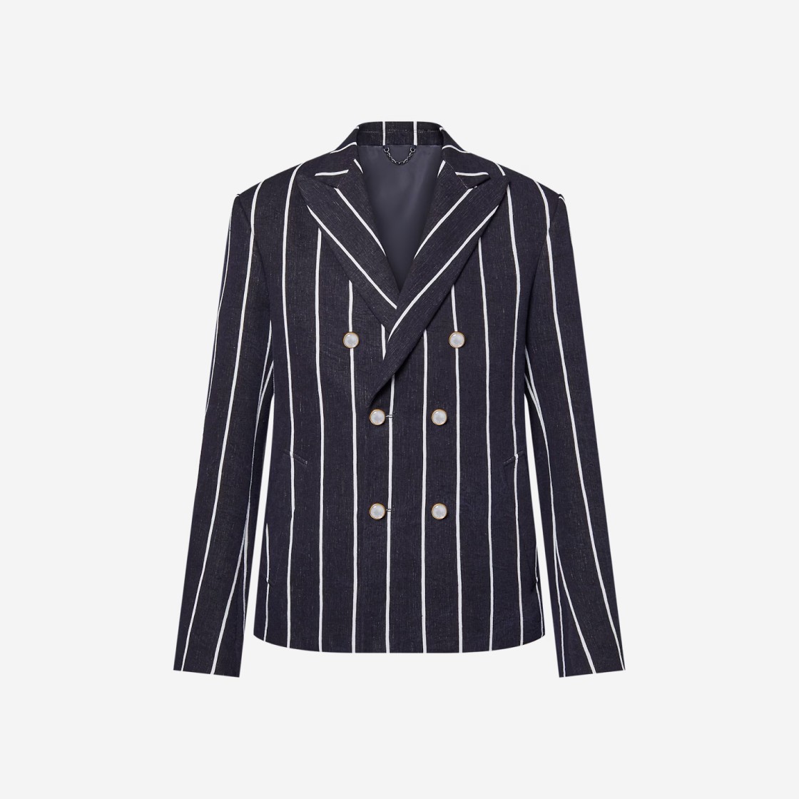 Louis Vuitton Double Breasted Linen and Cotton Blend Tailored Jacket Navy Blue 상세 이미지 1