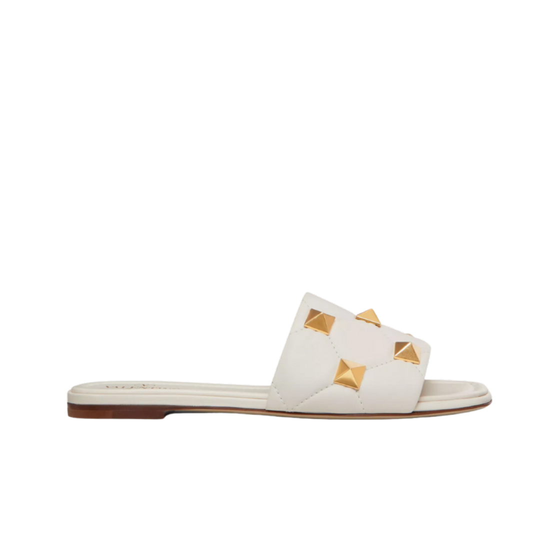 S0BK4ZCGI16 (W) Valentino Roman Stud Flat Slide Sandal in Quilted Nappa Light Ivory