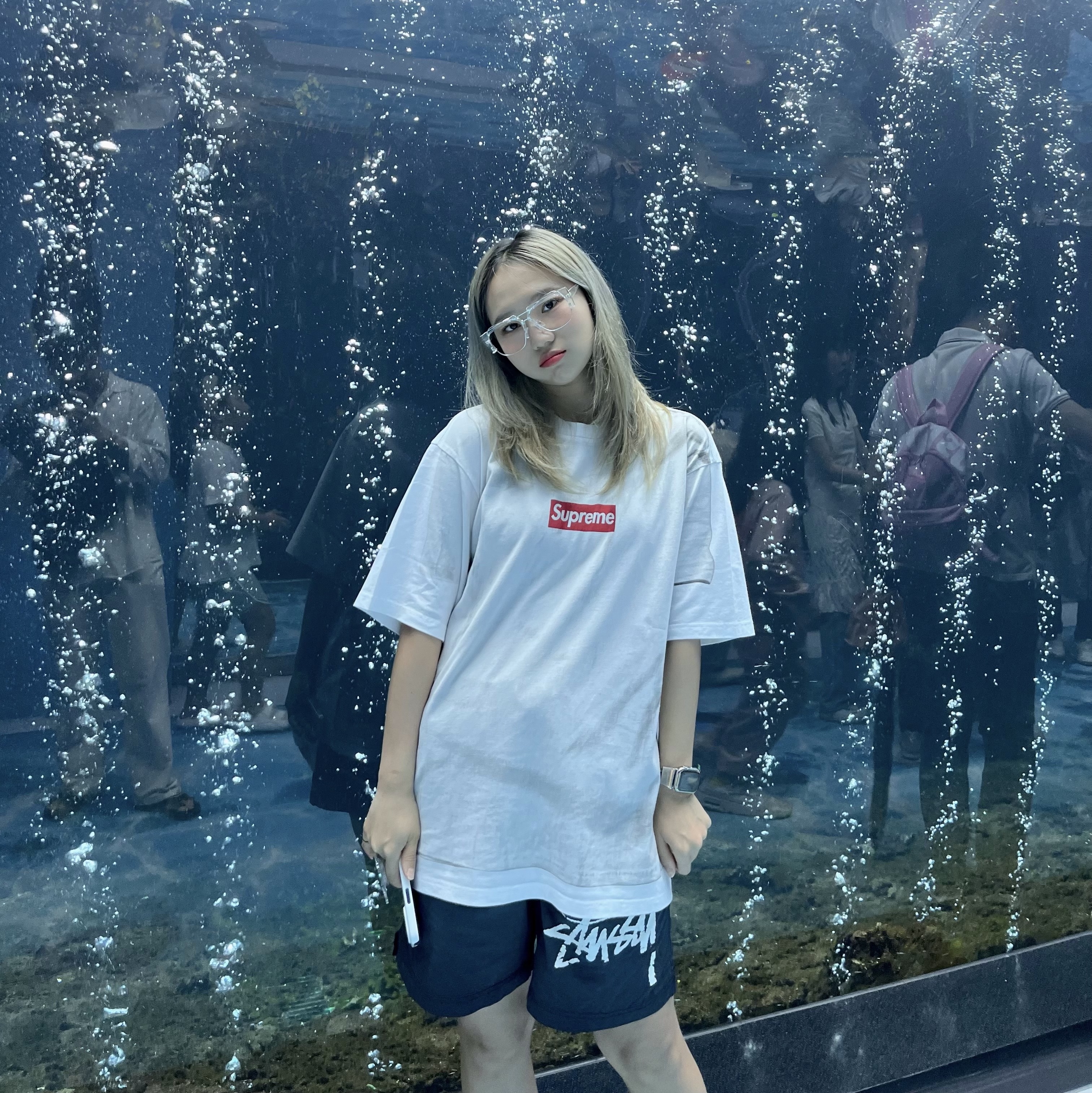 Supreme x MM6 Maison Margiela Box Logo T-Shirt White - 24SS, Nike x Stussy Water Shorts Off Noir 착용 스타일 - 2