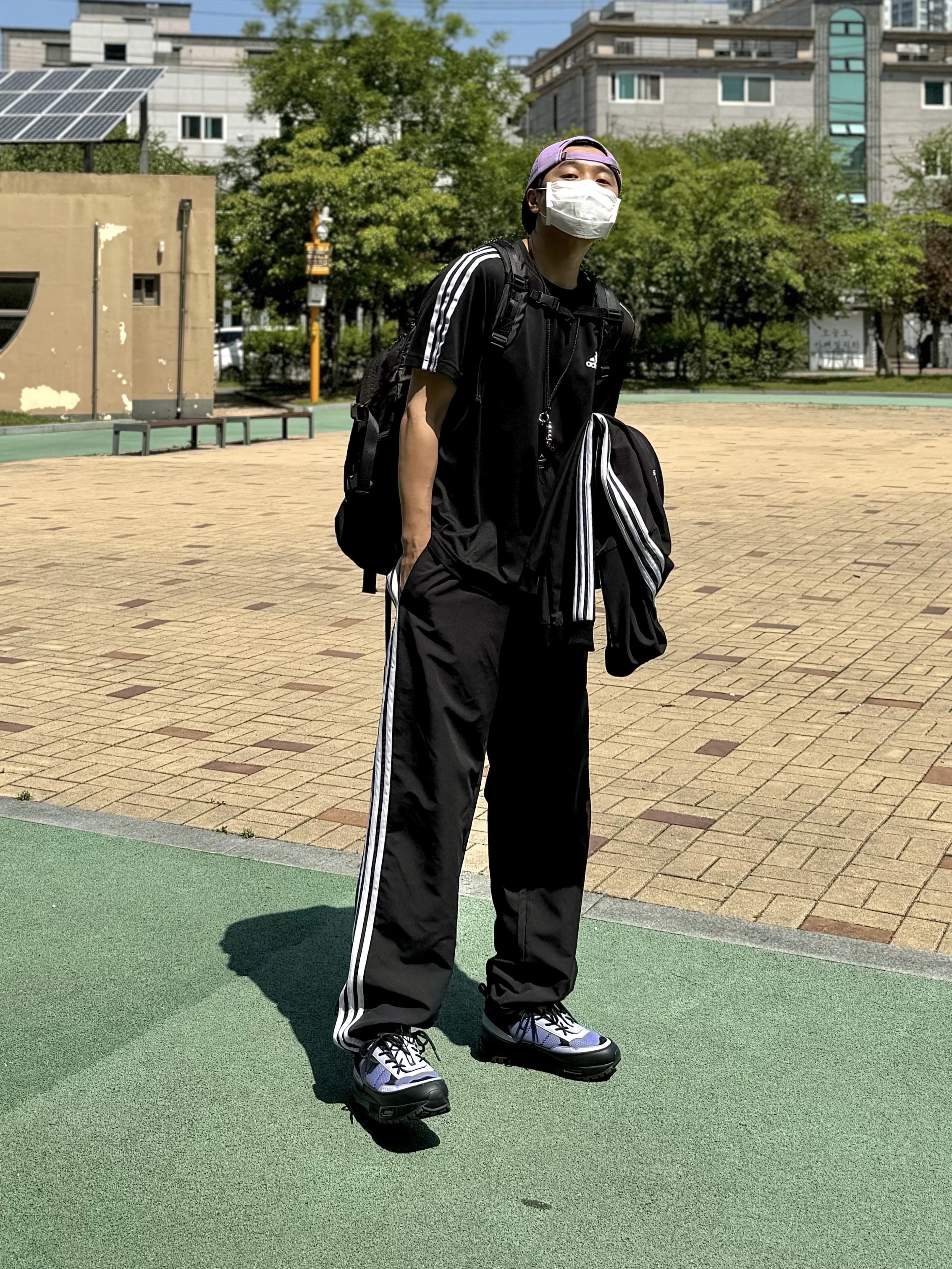 Adidas 3-Stripes Woven Track Suit Black - KR Sizing, Adidas 3-Stripes Pants Black - KR Sizing 착용 스타일 - 1