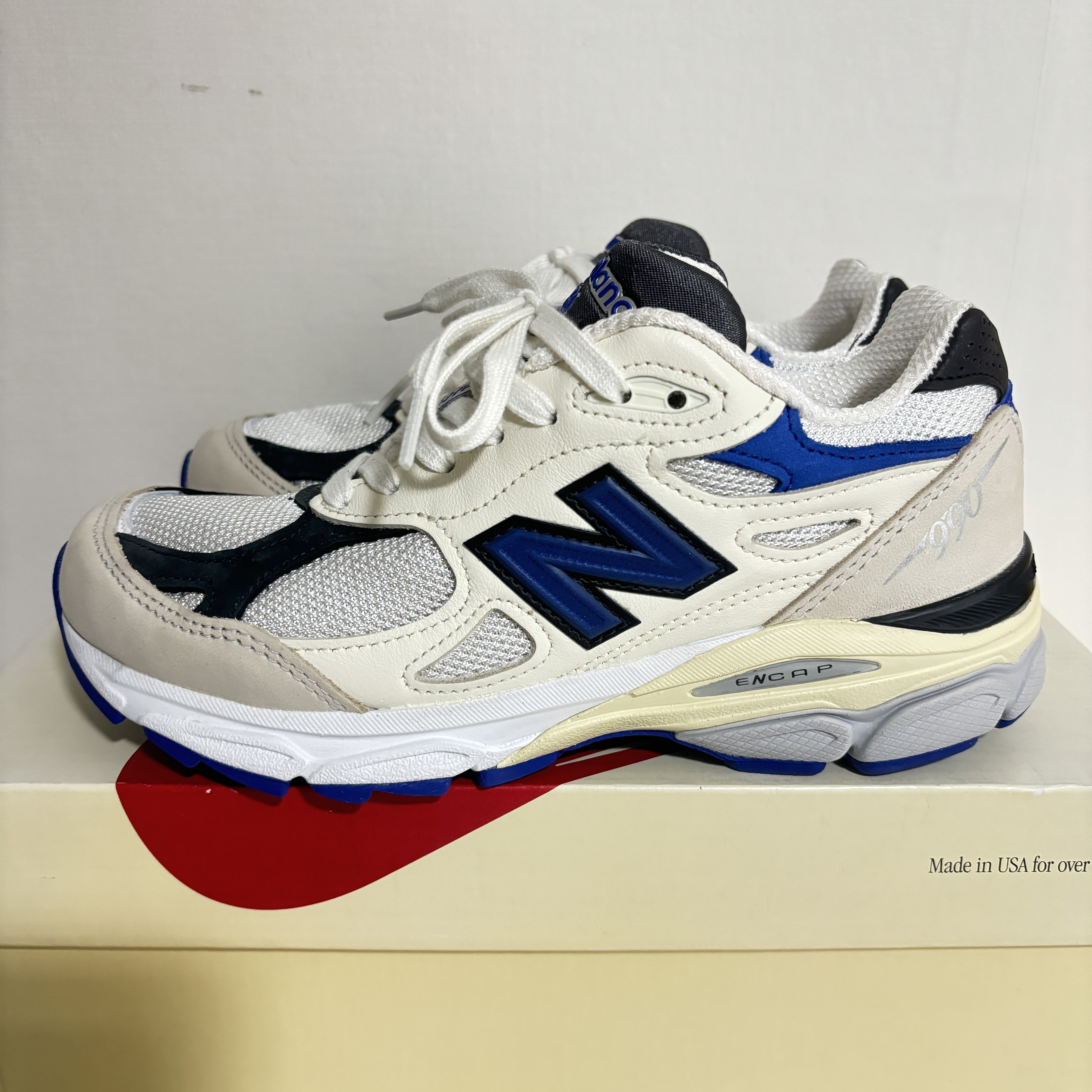 New Balance 990v3 Made in USA Navy Spring Tide, New Balance 990v3 Made in USA White Blue 착용 스타일 - 4