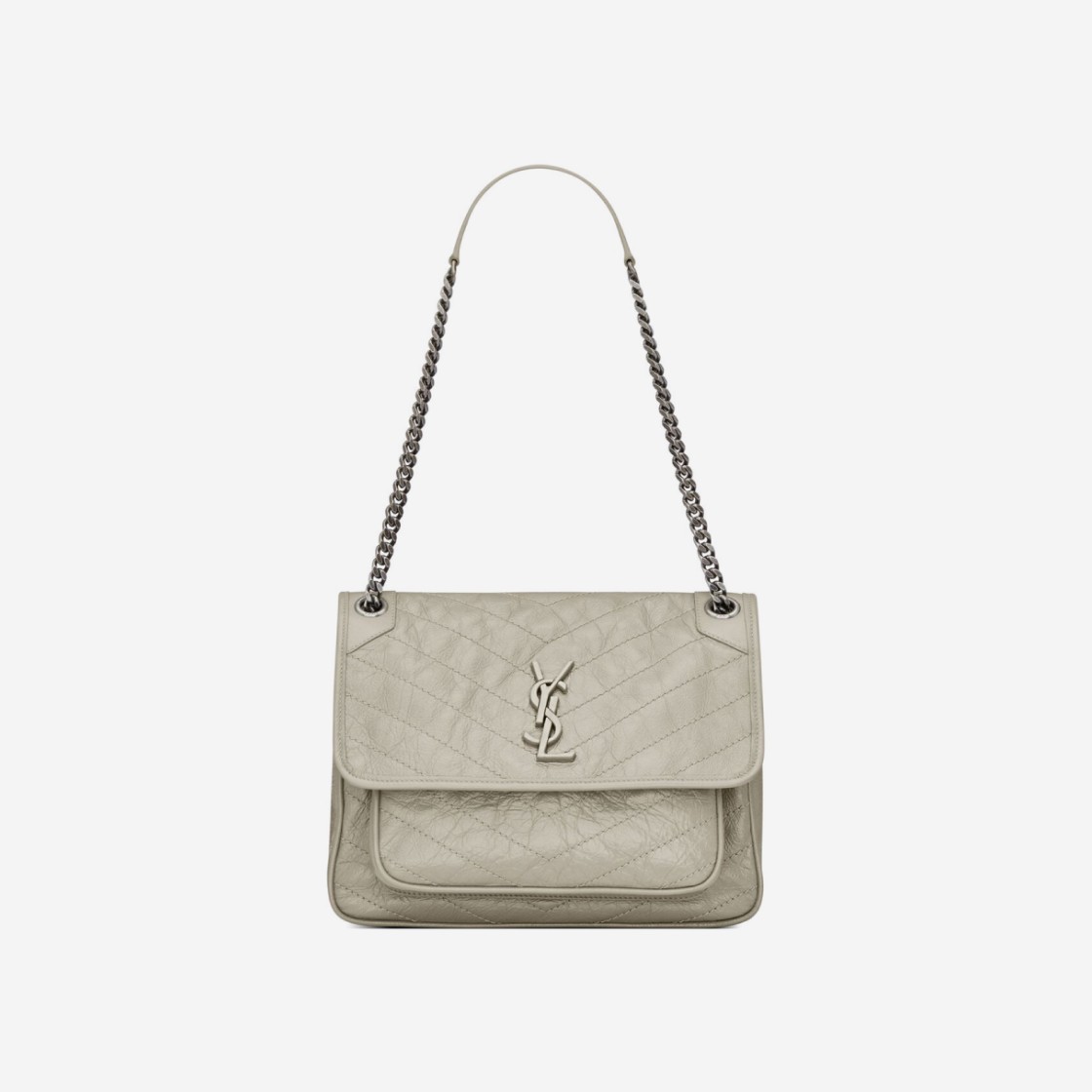 Saint Laurent White Monogram Niki Medium Bag with Silver Chain Strap in Crinkled Vintage Leather Blanc Vintage 상세 이미지 1