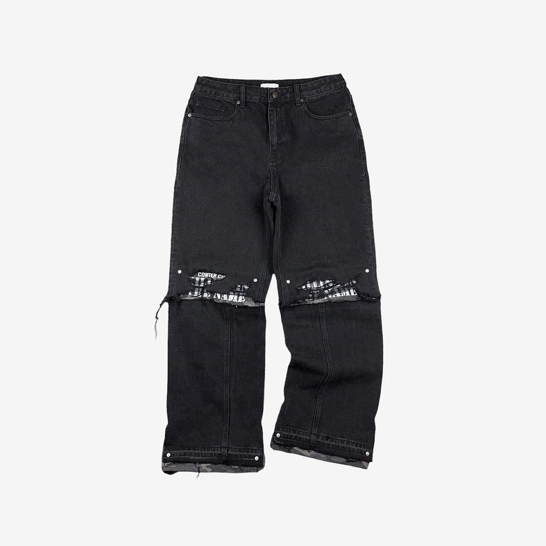KM3DPADRE05BK Resurrection13 Knee Destroyed Denim Pants Black