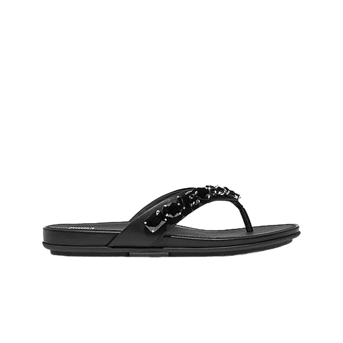 (W) 핏플랍 그라시에 주얼 디럭스 레더 플립플랍 블랙((W) FITFLOP Gracie Jewel Deluxe Leather Flip Flops Black) - 1