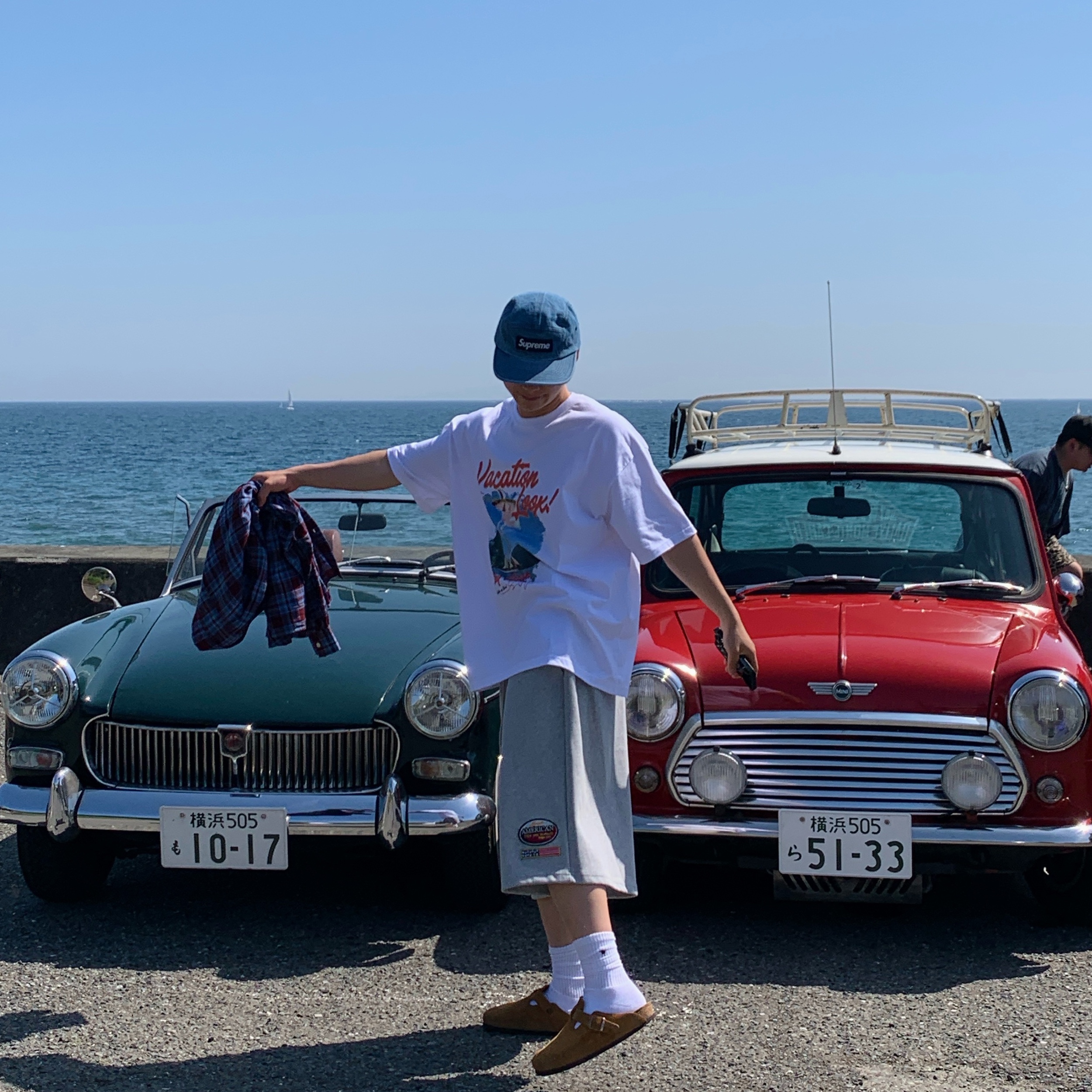 Birkenstock Boston Soft Footbed Mink - Regular, Supreme Washed Chino Twill Camp Cap Denim - 23FW 착용 스타일 - 3