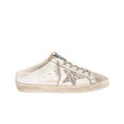 (W) Golden Goose Superstar Sabots Leather Suede Silver Glitter Star White Gray