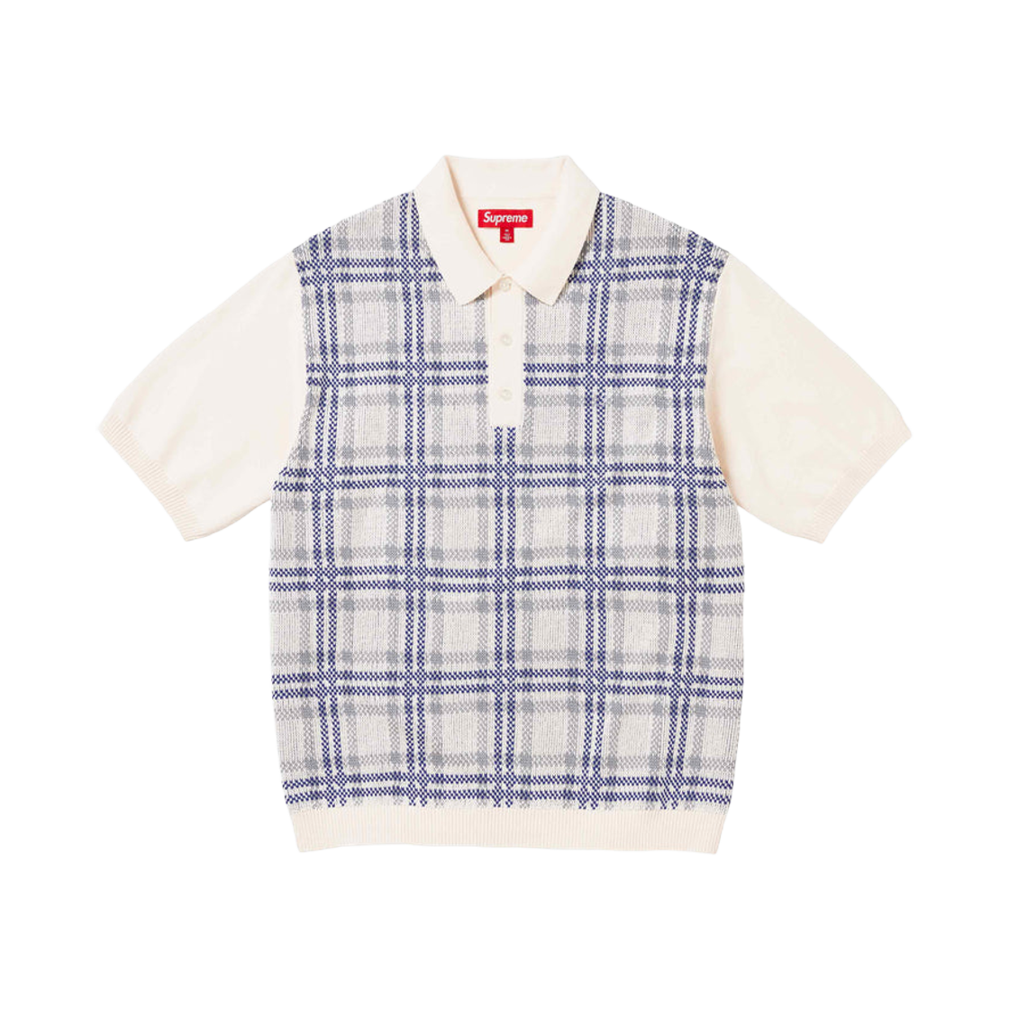 Supreme Plaid Knit S/S Polo White - 24SS 상세 이미지 1