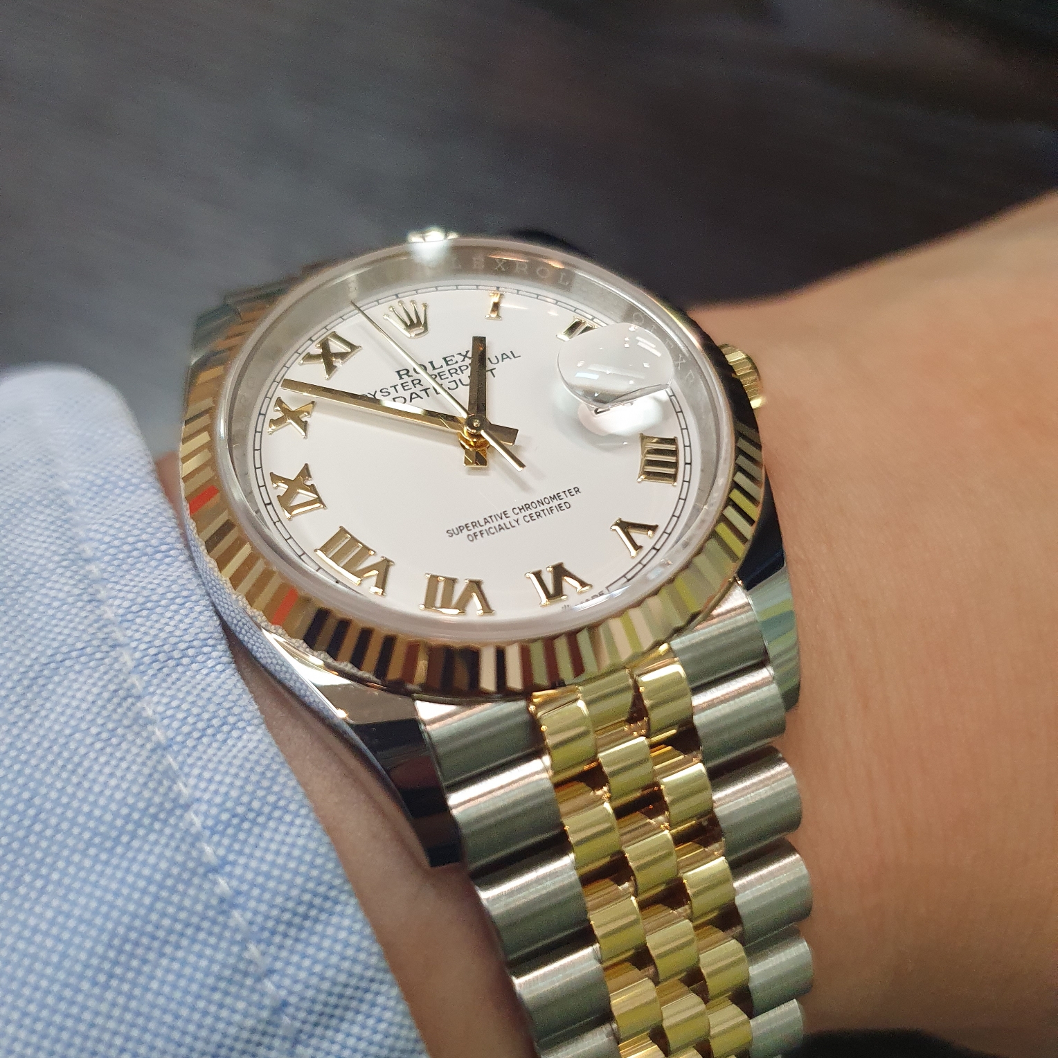 Rolex Datejust 36mm 126233 White Roman Jubilee 착용 스타일