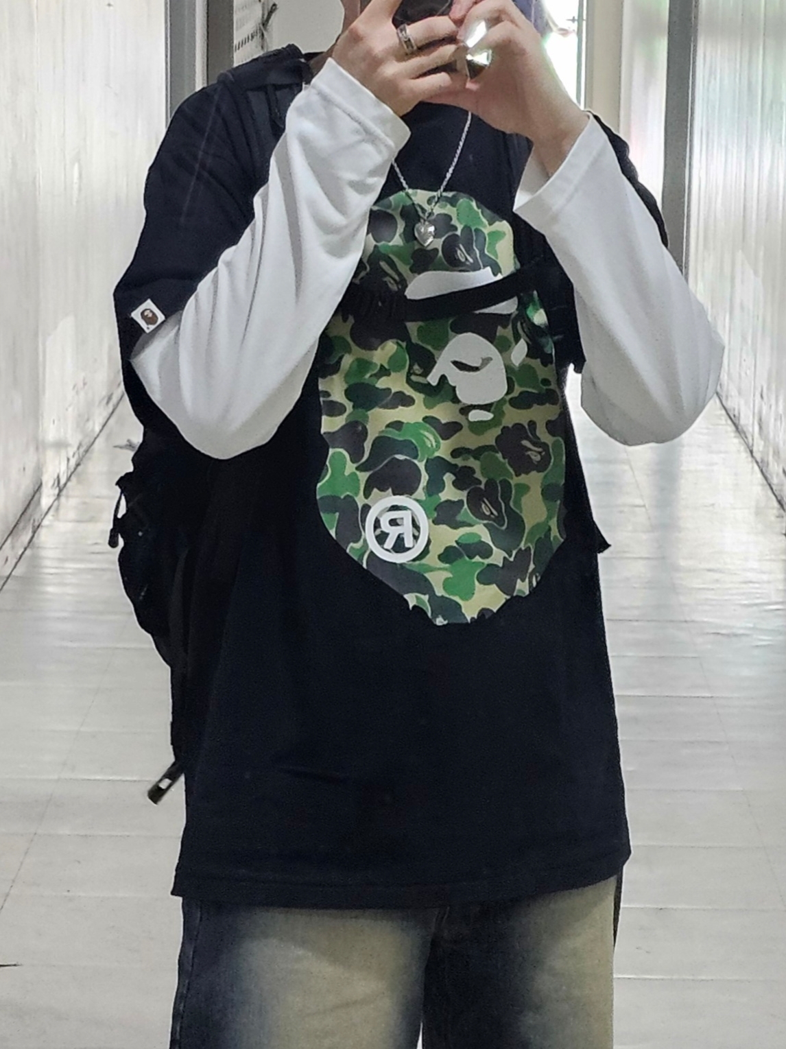 BAPE ABC Camo Big Ape Head T-Shirt Black Green 착용 스타일