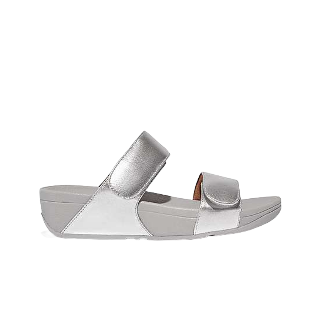 (W) 핏플랍 루루 어드저스터블 레더 슬라이드 실버((W) FITFLOP Lulu Adjustable Leather Slides Silver) - 1