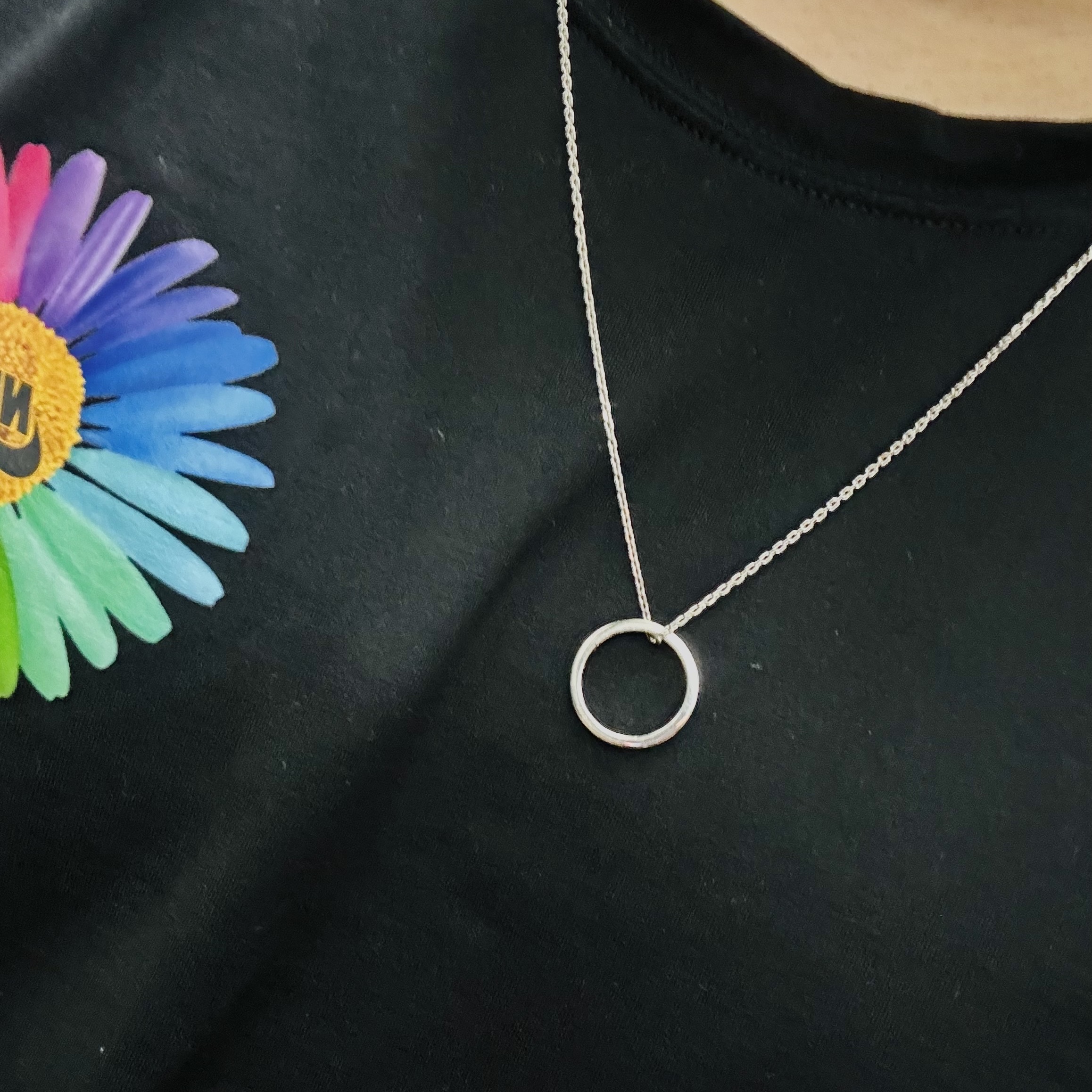 Maison Margiela Logo Ring Necklace Shiny Palladium 착용 스타일