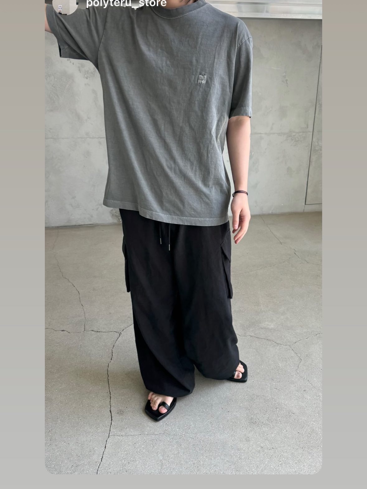 Polyteru Human Index Human Regular 1/2 T-Shirt Dyed Gray, Polyteru Human Index Index Cargo Pants Black 착용 스타일