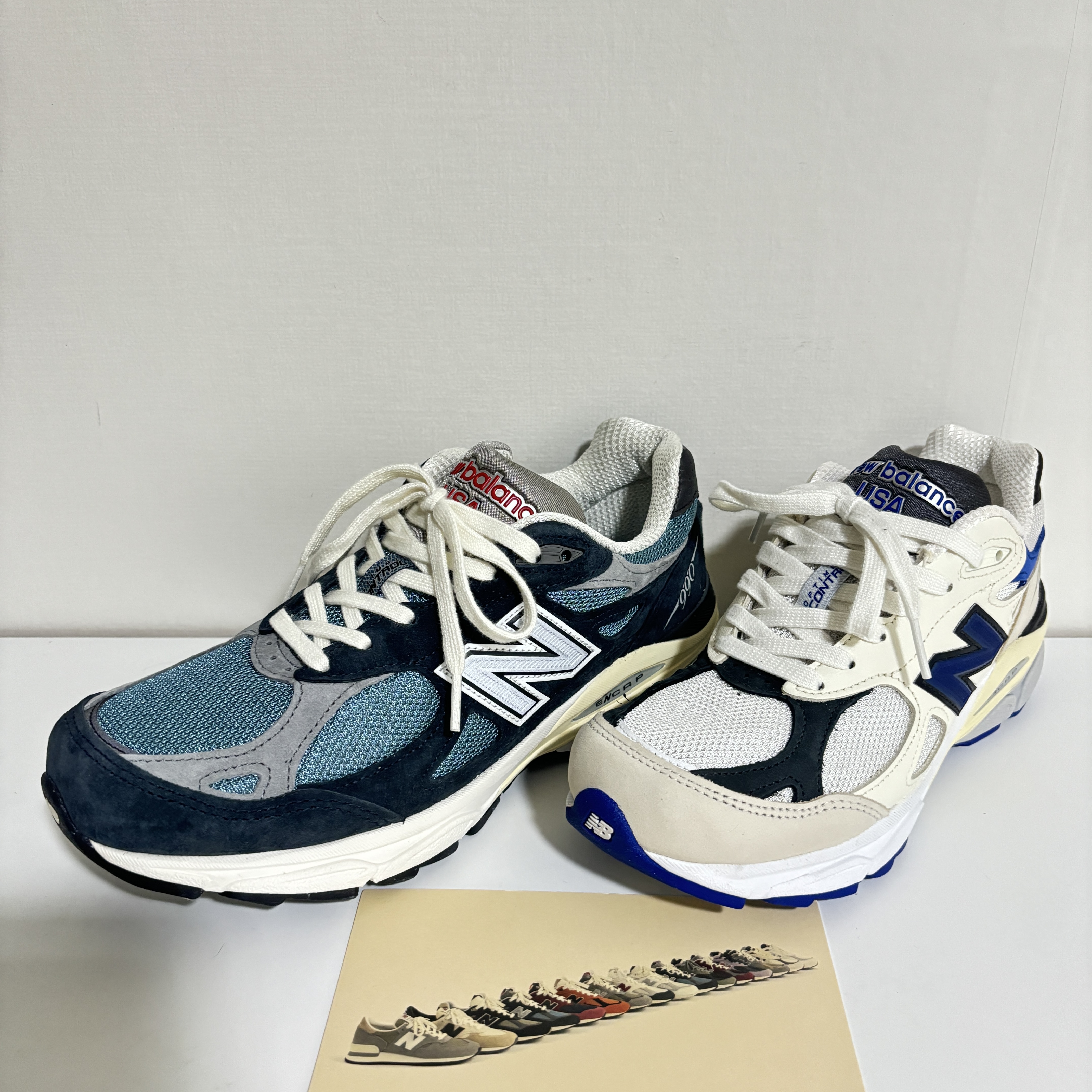 New Balance 990v3 Made in USA Navy Spring Tide, New Balance 990v3 Made in USA White Blue 착용 스타일 - 1