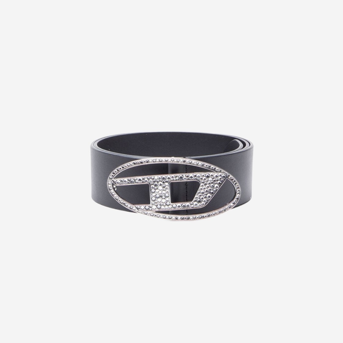 (W) Diesel B-1DR 50 Strass Leather Belt with Rhinestone Logo Buckle Black 상세 이미지 1