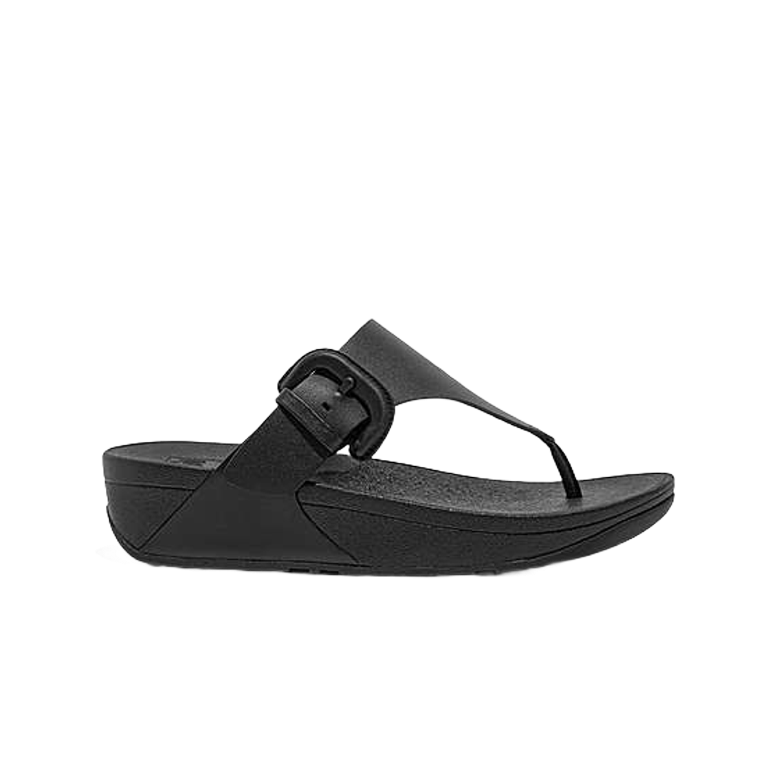 HG9-001 (W) FITFLOP Lulu Covered Buckle Raw Edge Leather Toe Post Sandals Black