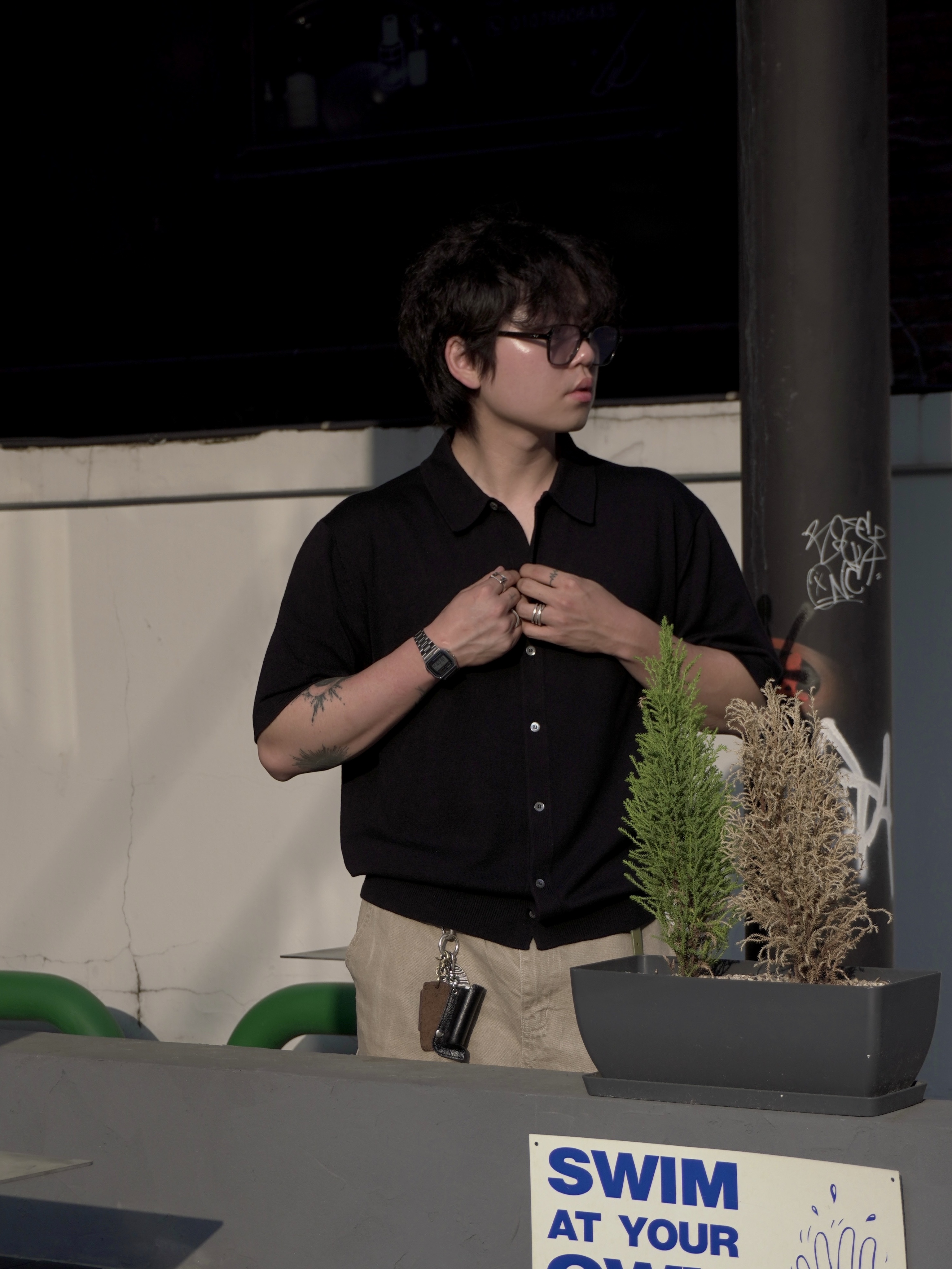 Gentle Monster Kubo 01 Black, Casio A-158WA-1 착용 스타일 - 3