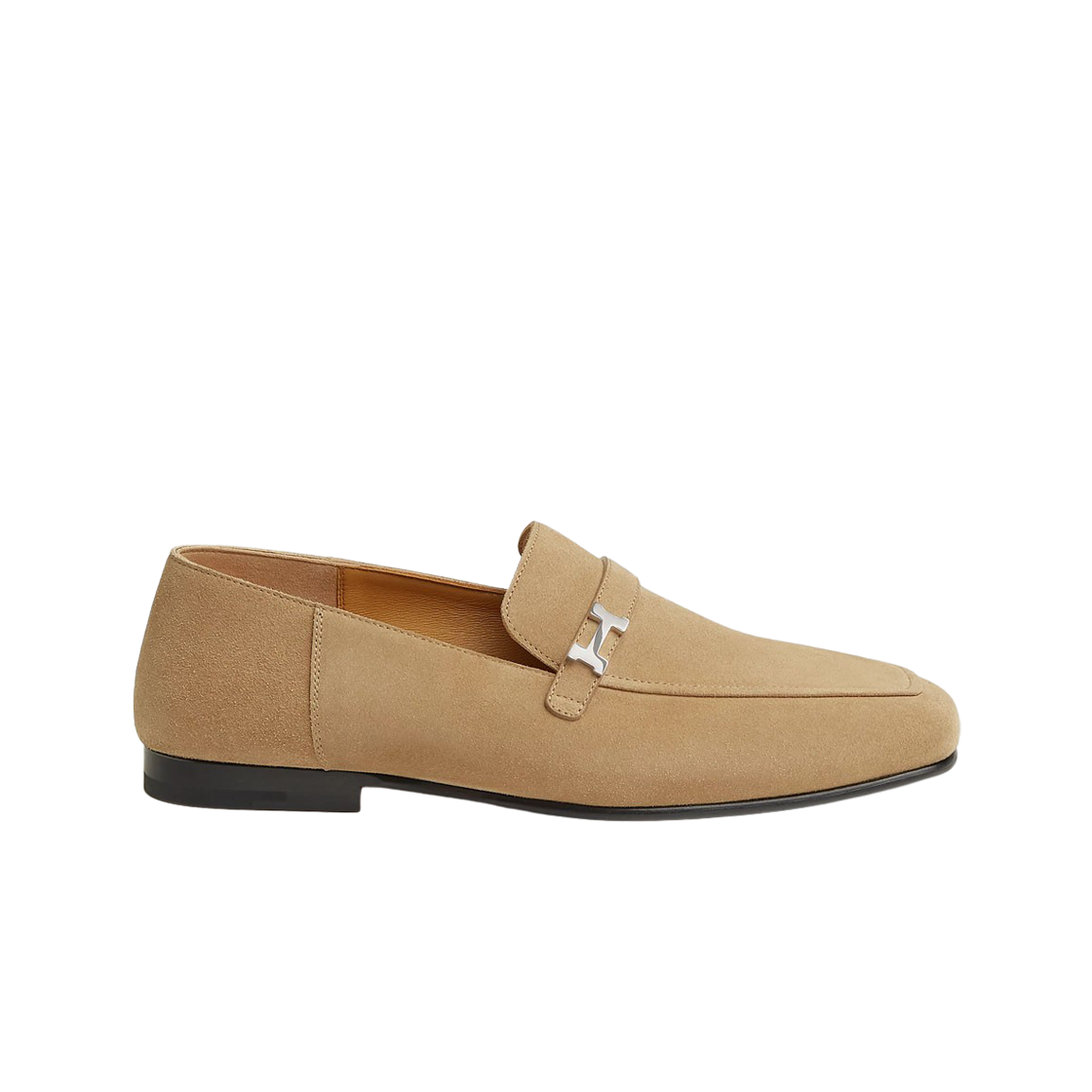 H231991ZA1J Hermes Giovanni Loafer Suede Calfskin & Palladium Beige Argile