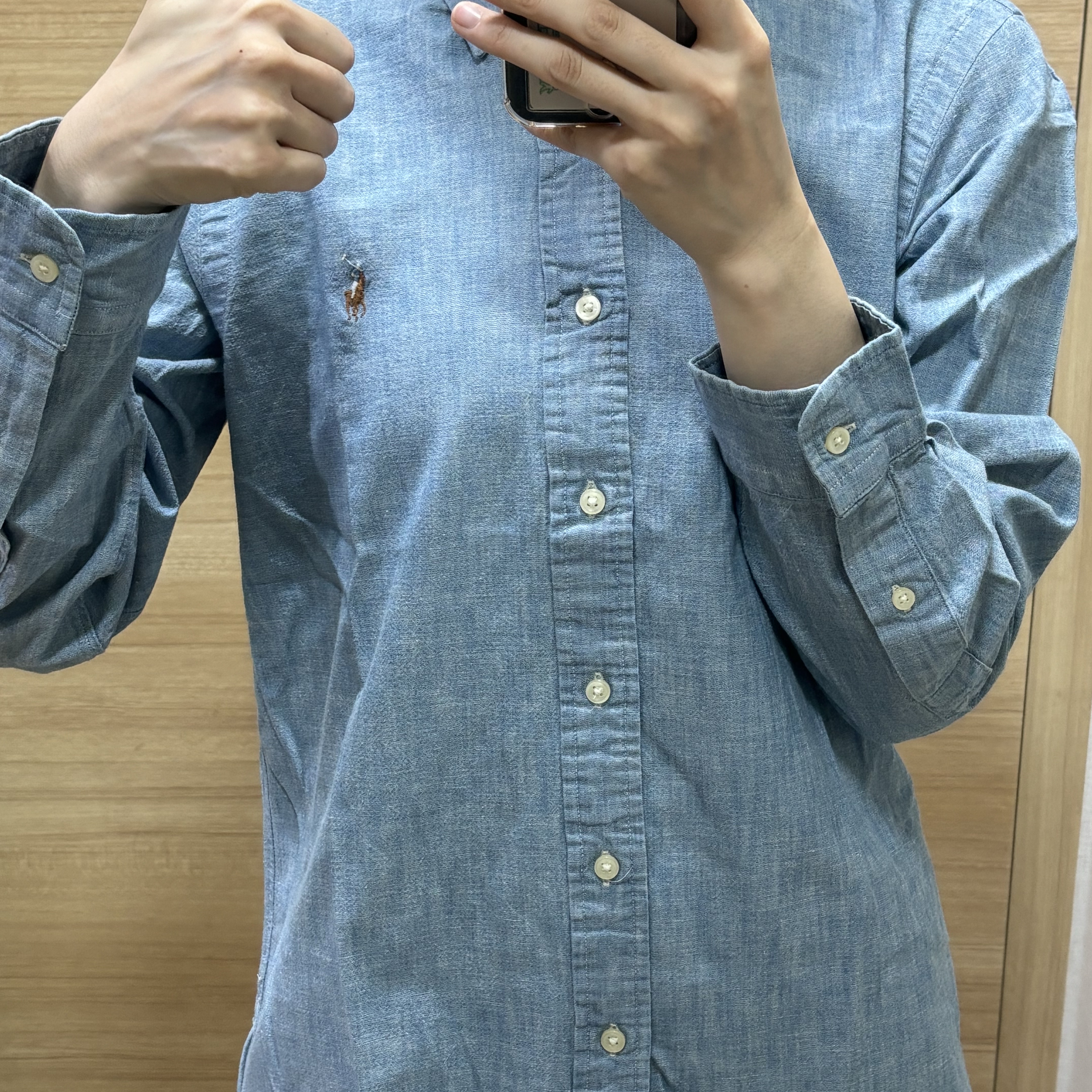 Polo Ralph Lauren Custom Fit Chambray Shirt Light Pastel Blue 착용 스타일