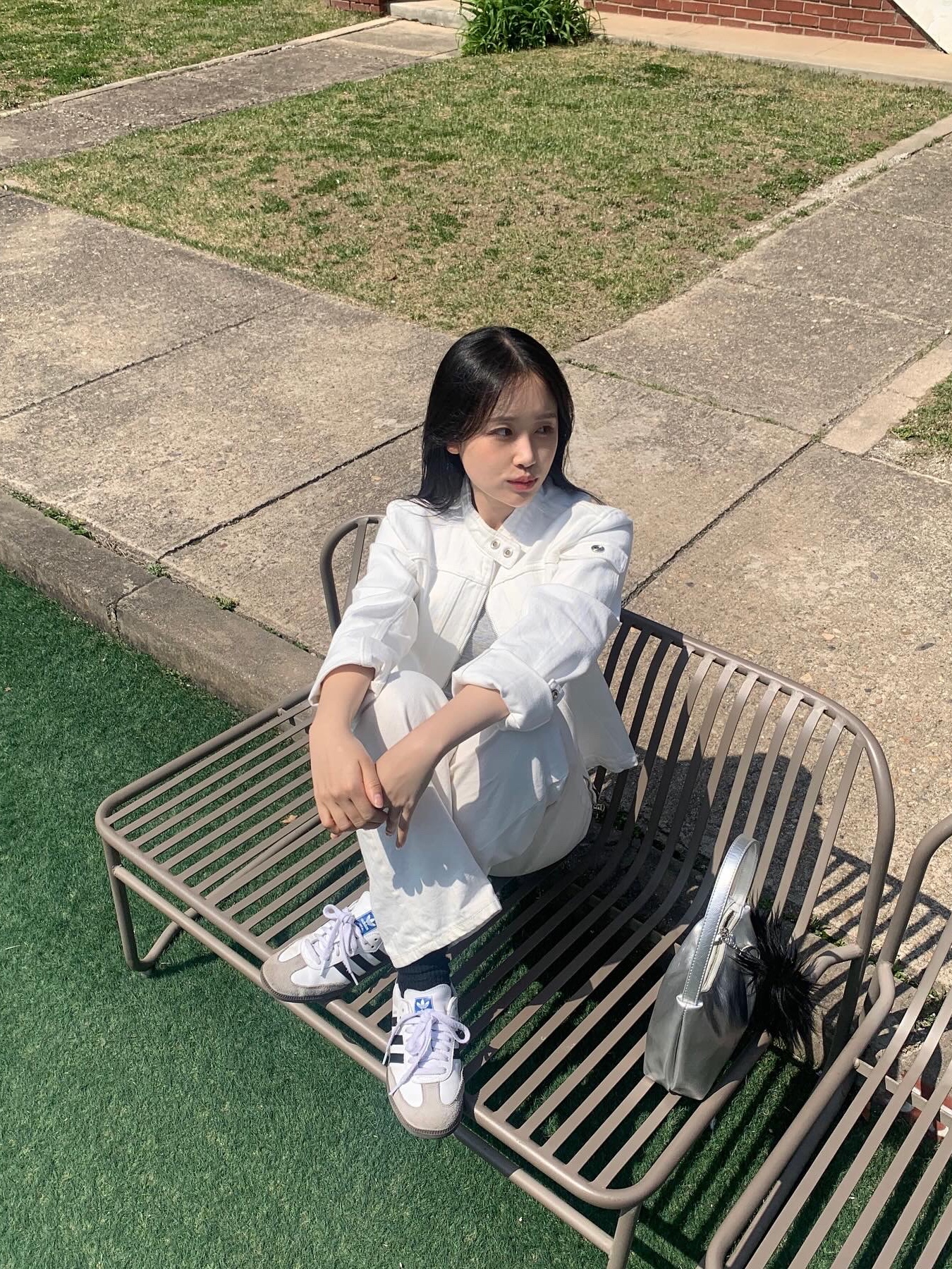 Adidas Samba OG Cloud White, (W) Glowny Bones Denim Jacket White 착용 스타일 - 2