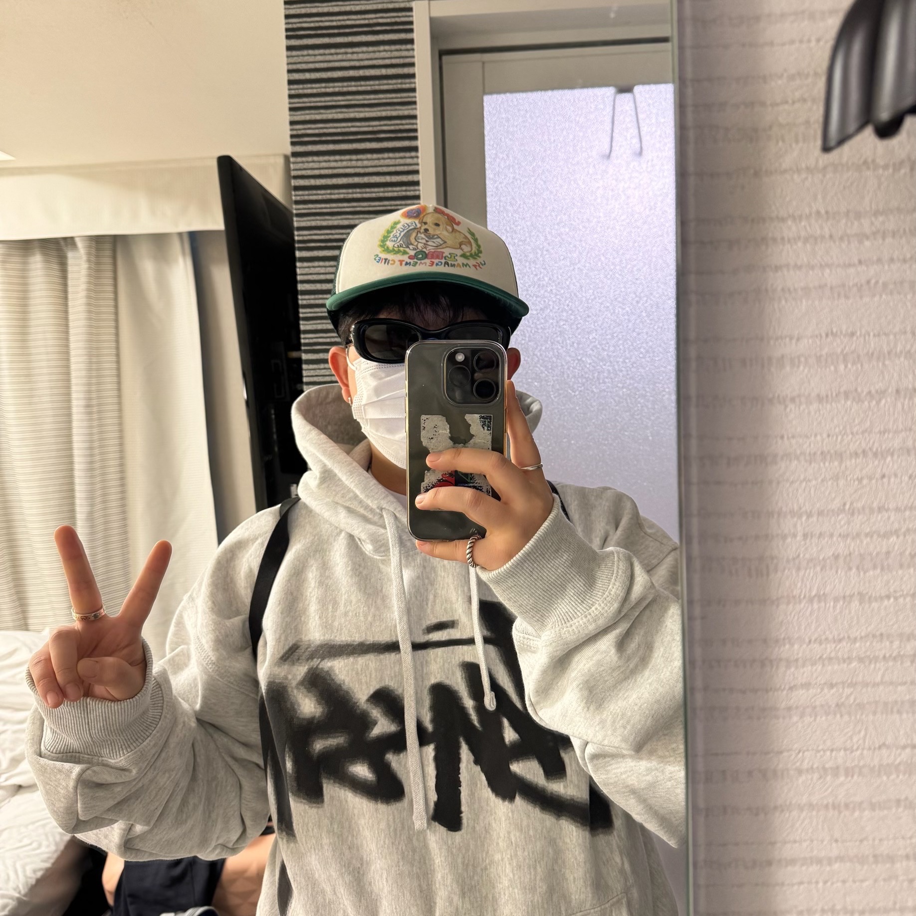 Stussy Dizzy Stock Hoodie Ash Heather 착용 스타일