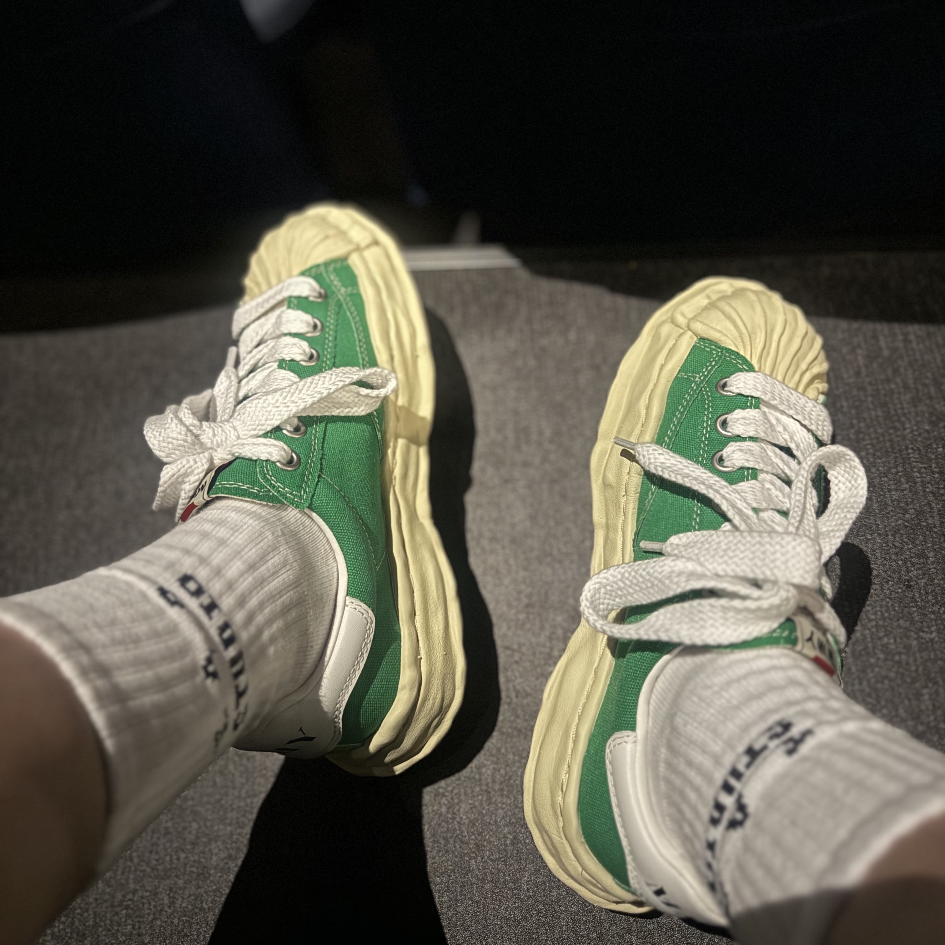 Maison Mihara Yasuhiro Blakey VL OG Sole Canvas Low-top Sneakers Green 착용 스타일