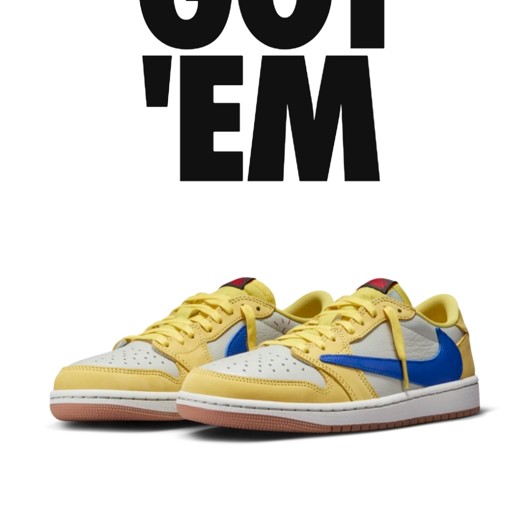 (W) Jordan 1 x Travis Scott Retro Low OG SP Canary ์ฐฉ์ฉ ์คํ์ผ