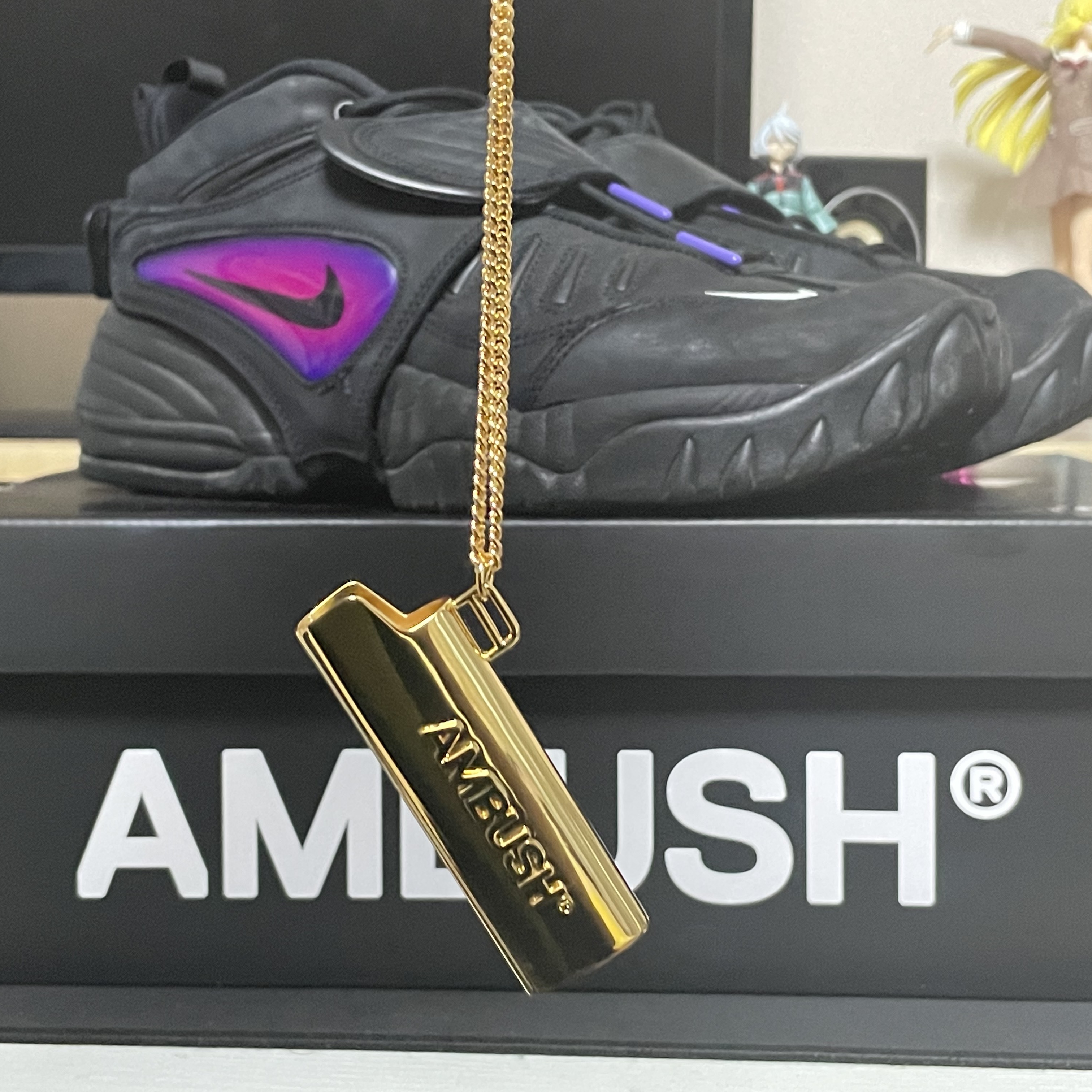 Ambush Lighter Case Necklace Silver, Nike x Ambush Air Adjust Force SP Black and Psychic Purple 착용 스타일 - 1