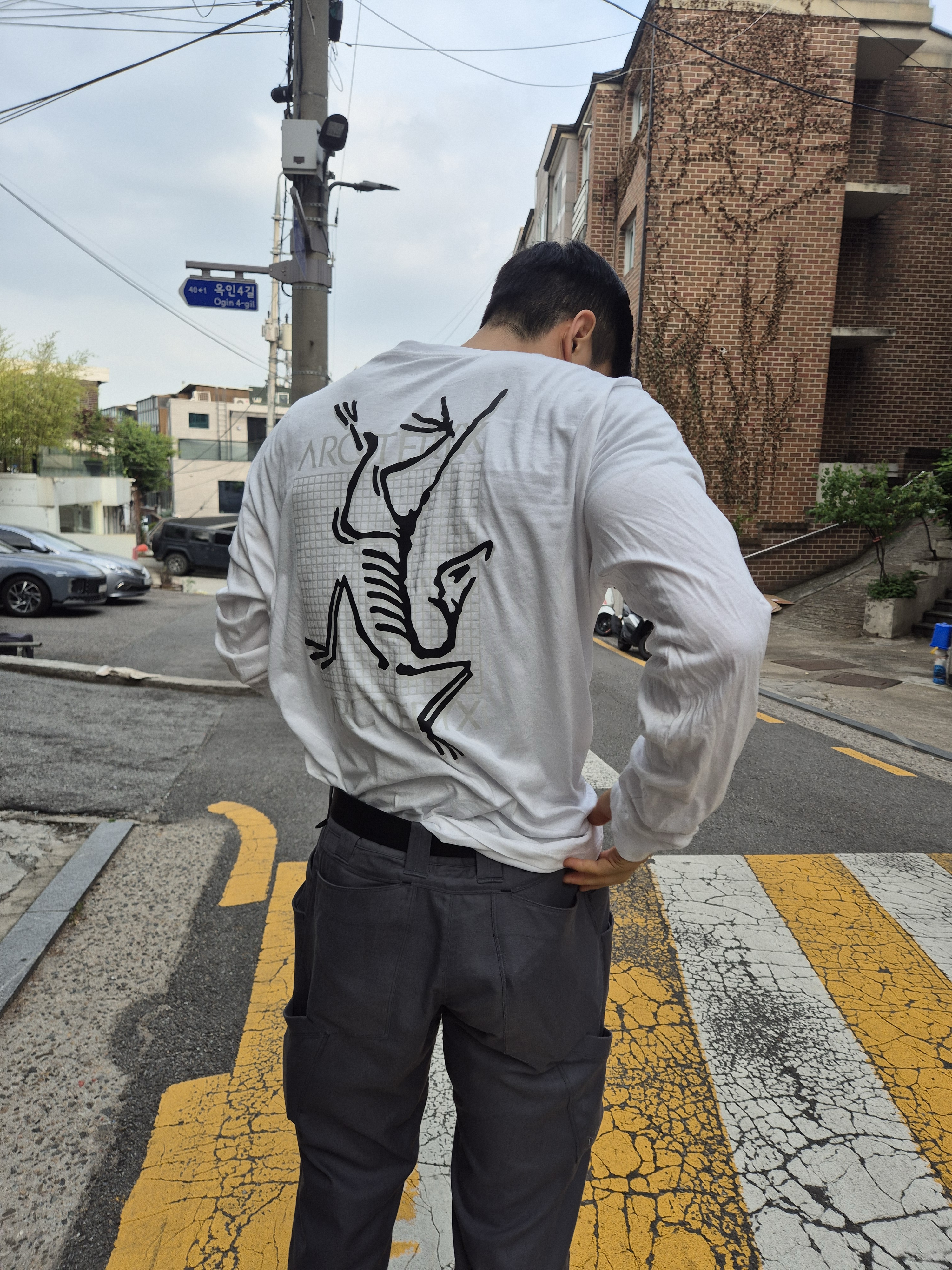 Arc'teryx Arc'Multi Bird Logo LS T-Shirt White Light 착용 스타일 - 2