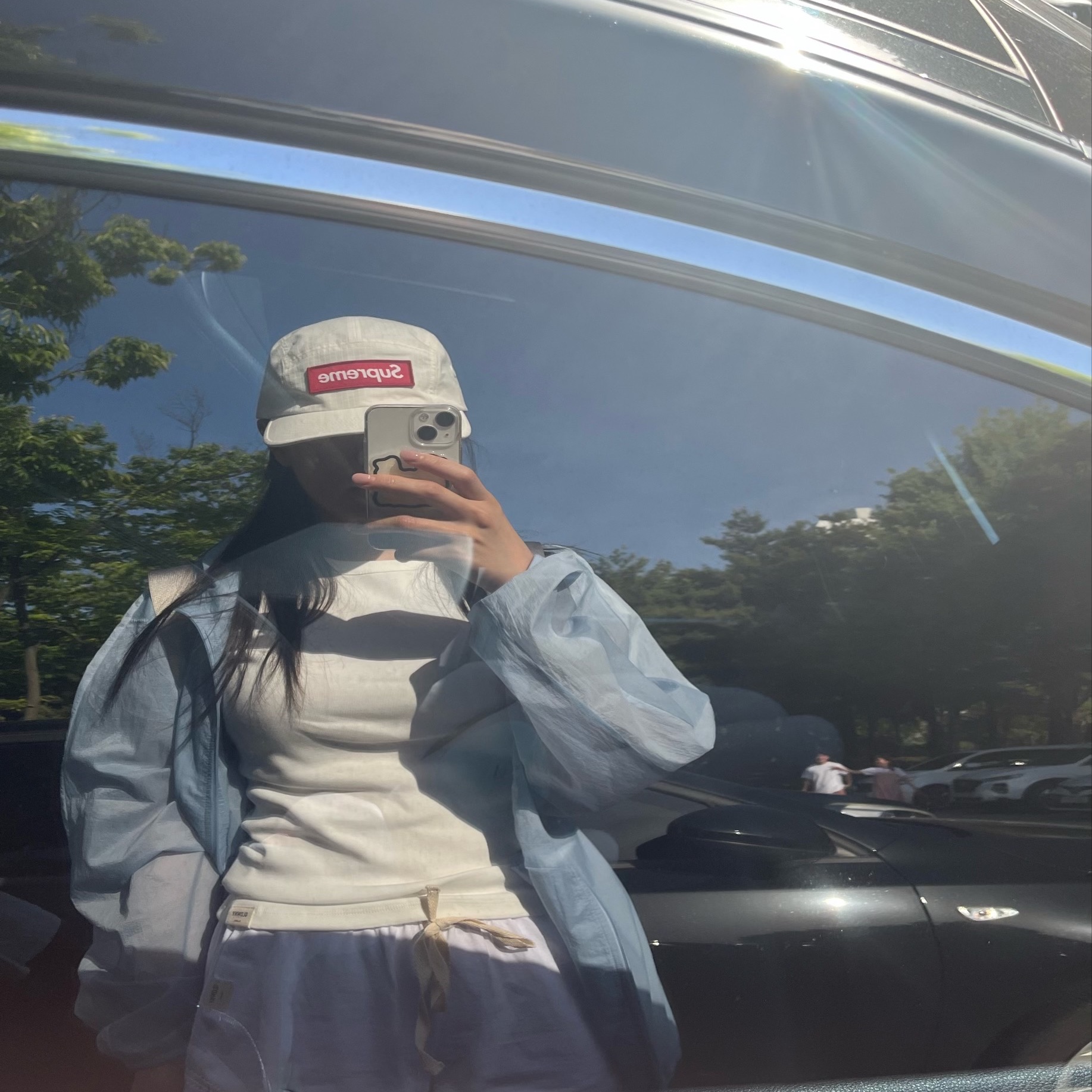 Supreme Denim Camp Cap Natural - 23SS, (W) Glowny Wilshire Cotton Shorts White 착용 스타일