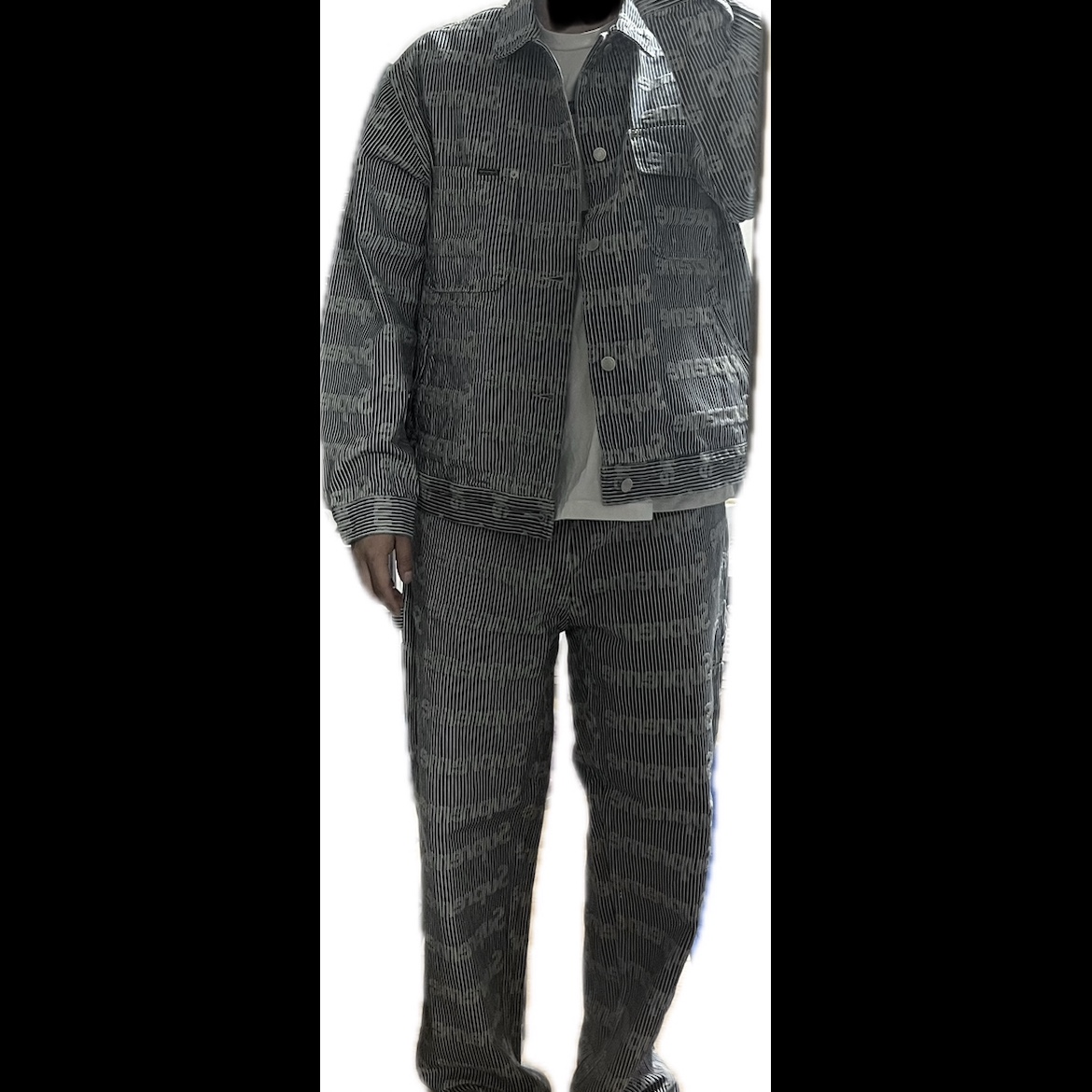 Supreme Denim Chore Trucker Jacket Stripe - 24SS, Supreme Denim Painter Pants Stripe - 24SS 착용 스타일