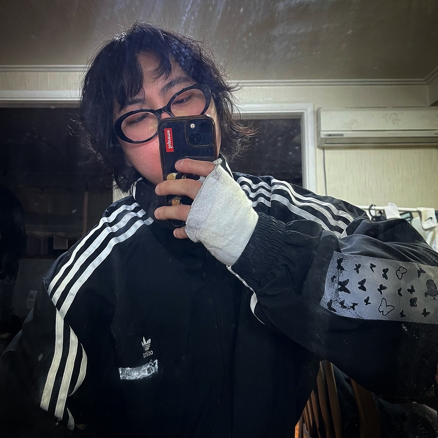 (W) Adidas Adilenium Oversized Track Top Black - US Sizing 착용 스타일 - 1