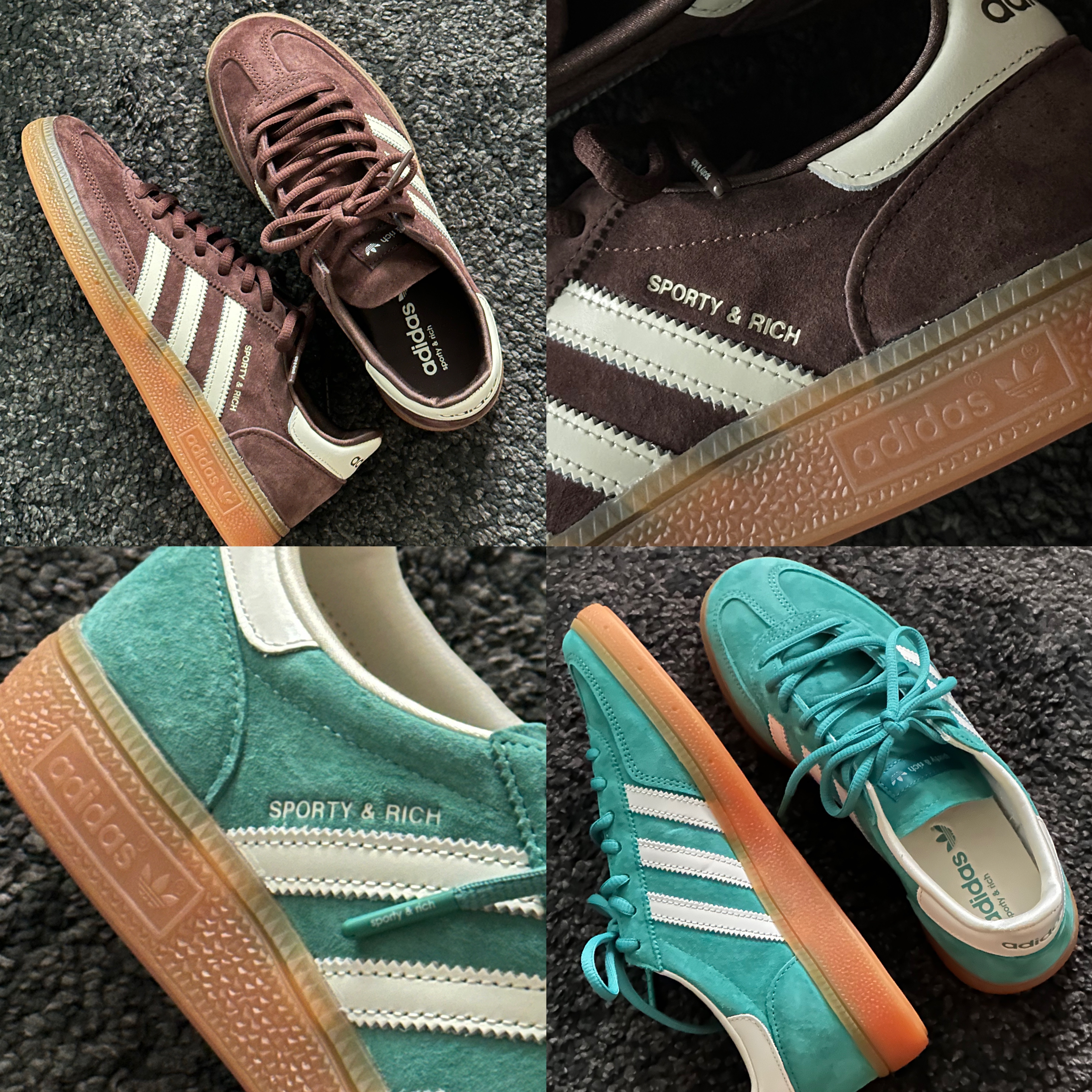 Adidas x Sporty & Rich Spezial Handball Auburn Cream White, Adidas x Sporty & Rich Spezial Handball Pantone Core White 착용 스타일