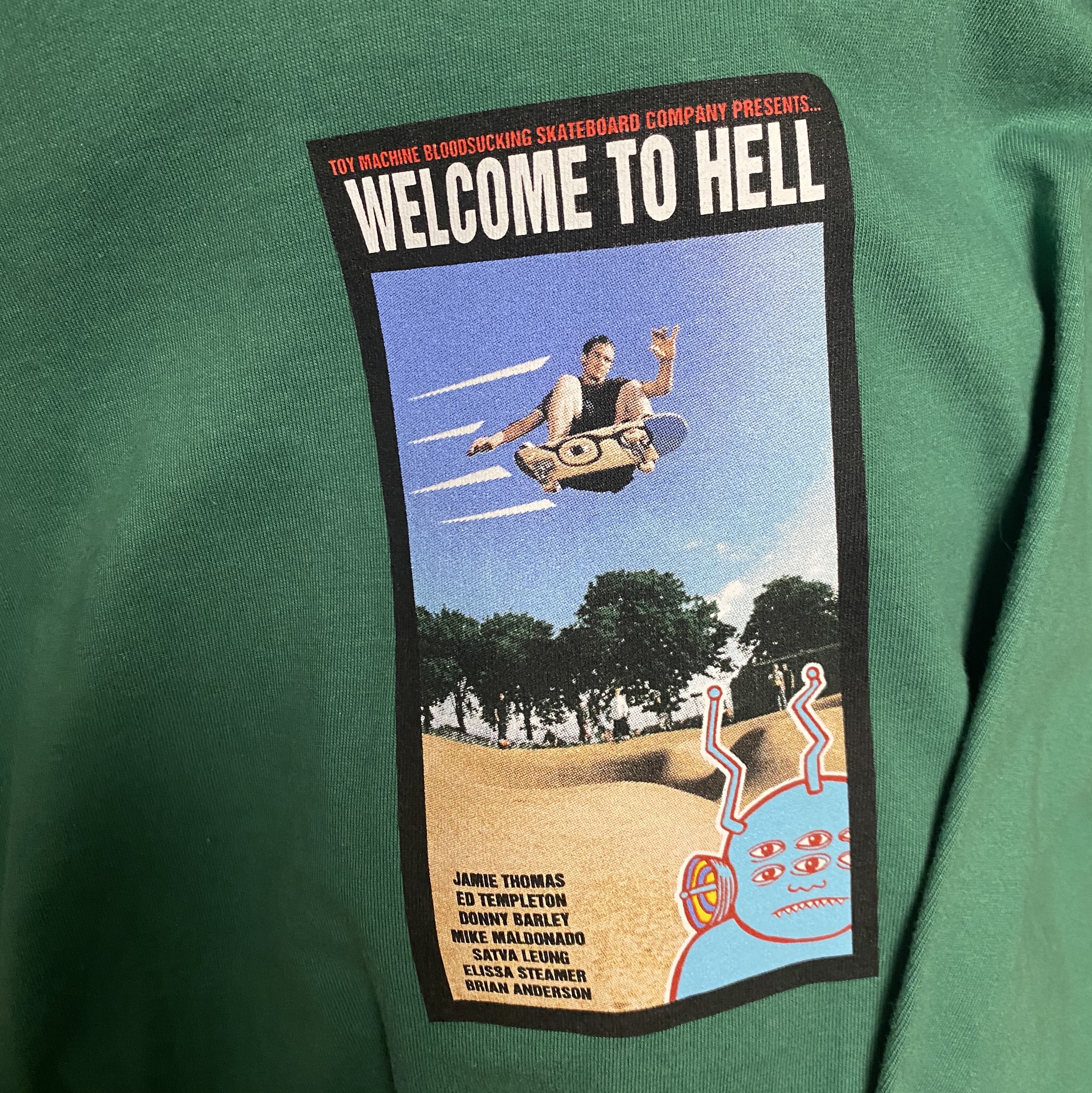 Supreme x Toy Machine Welcome To Hell T-Shirt LIght Pine - 24SS 착용 스타일