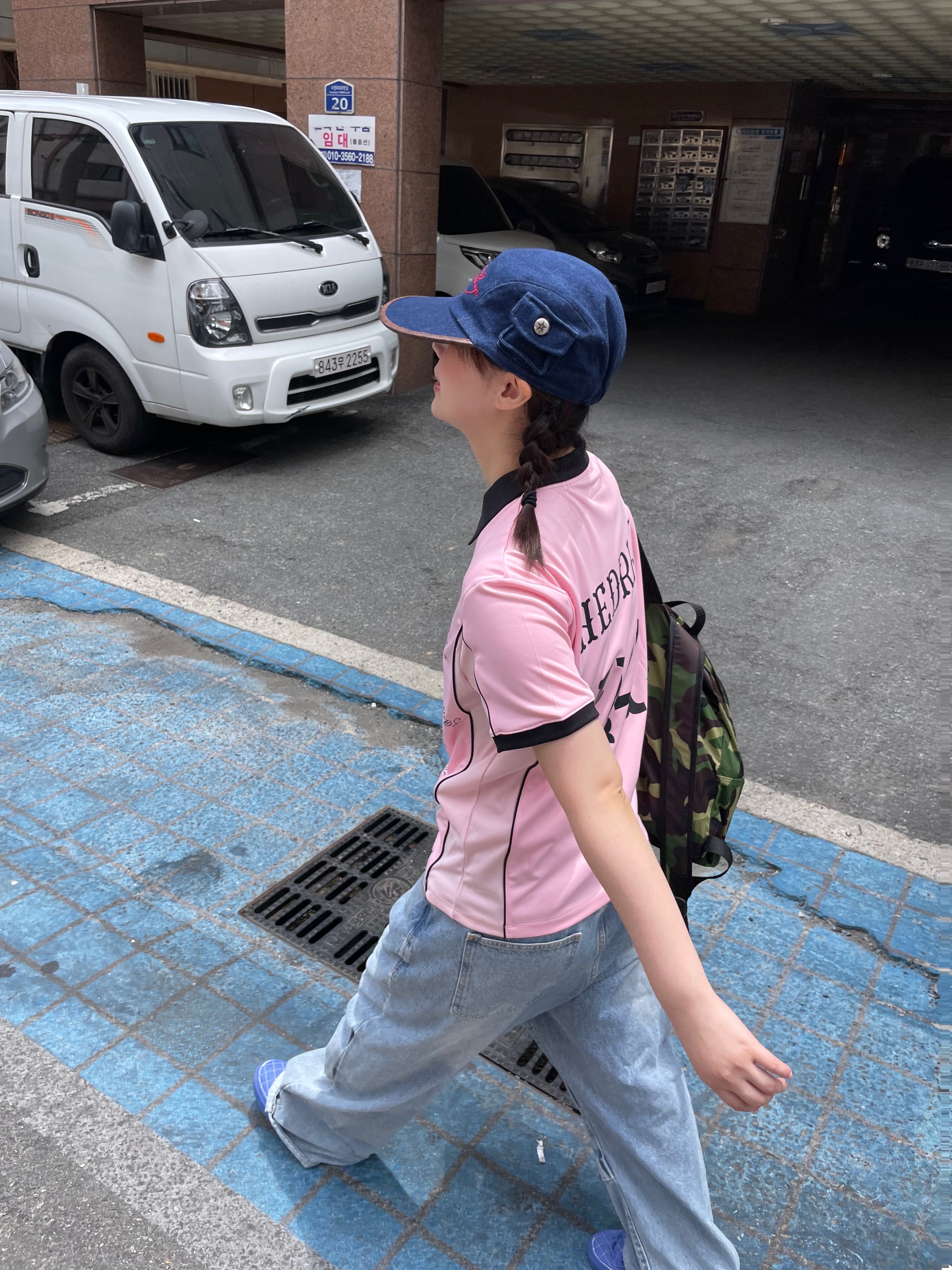 Problemallways Logo Denim Pocket Camp Cap Blue, Problemallways Logo Denim Pocket Camp Cap SkyBlue 착용 스타일
