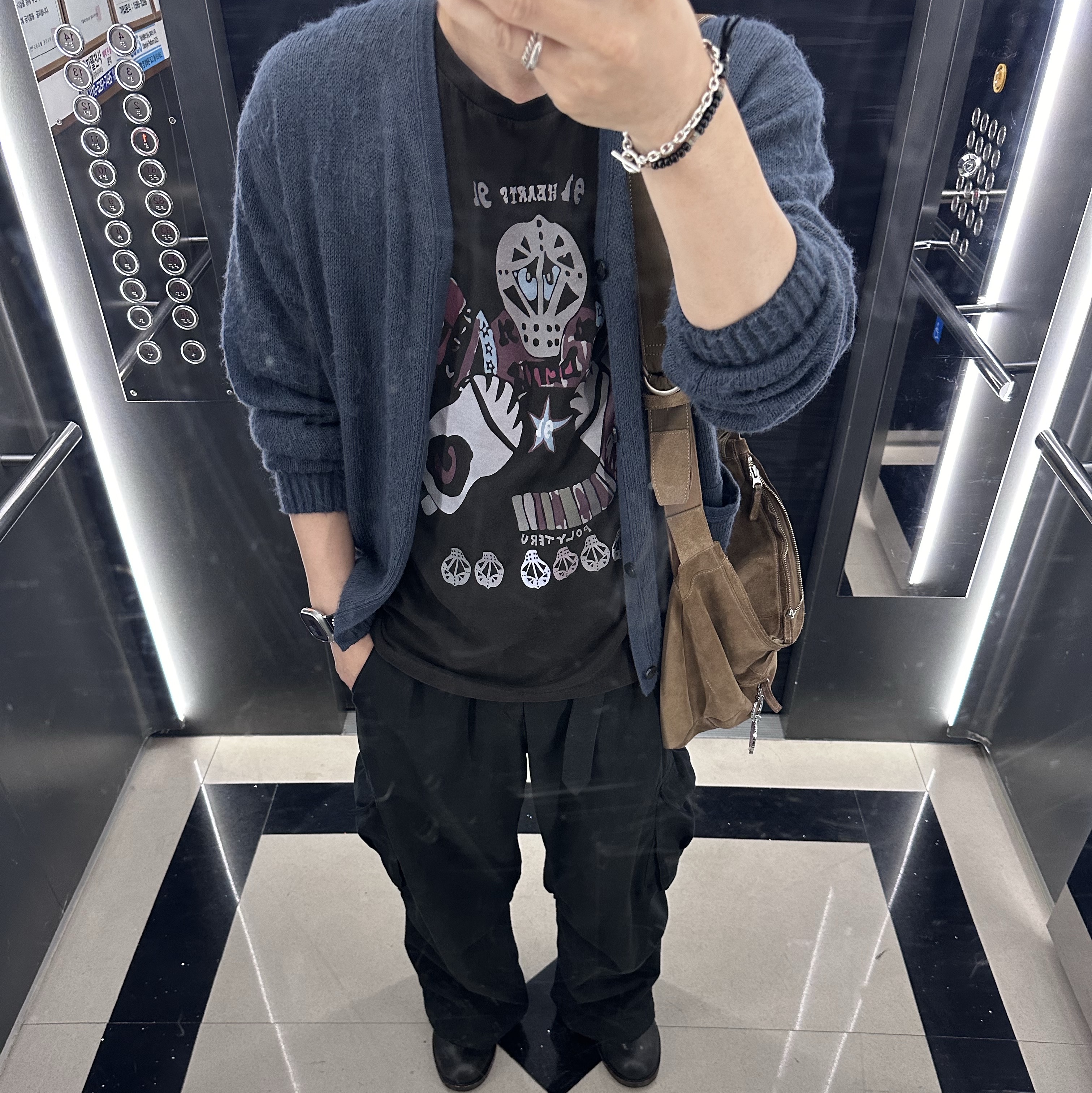 Polyteru Belted Cargo Pants 1.2v Black 착용 스타일