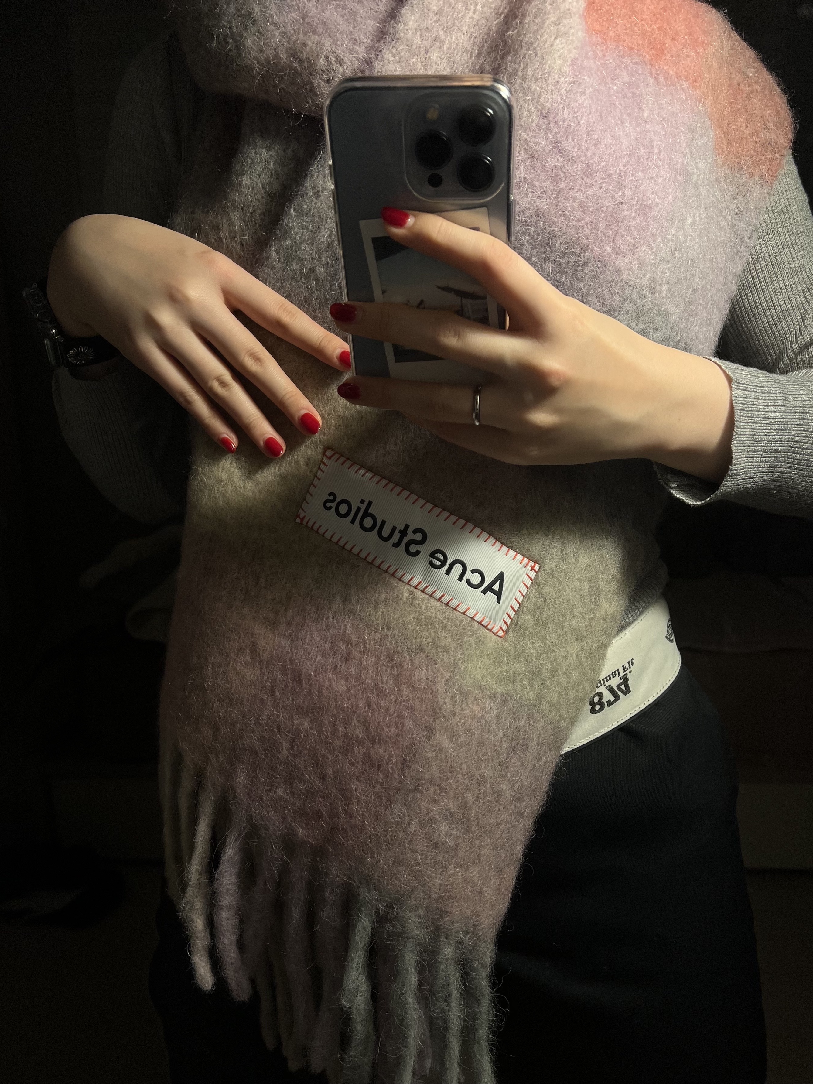 Acne Studios Mohair Check Muffler Fuchsia Lilac Pink, Dickies Loose Fit Double Knee Work Pants Black 착용 스타일 - 2