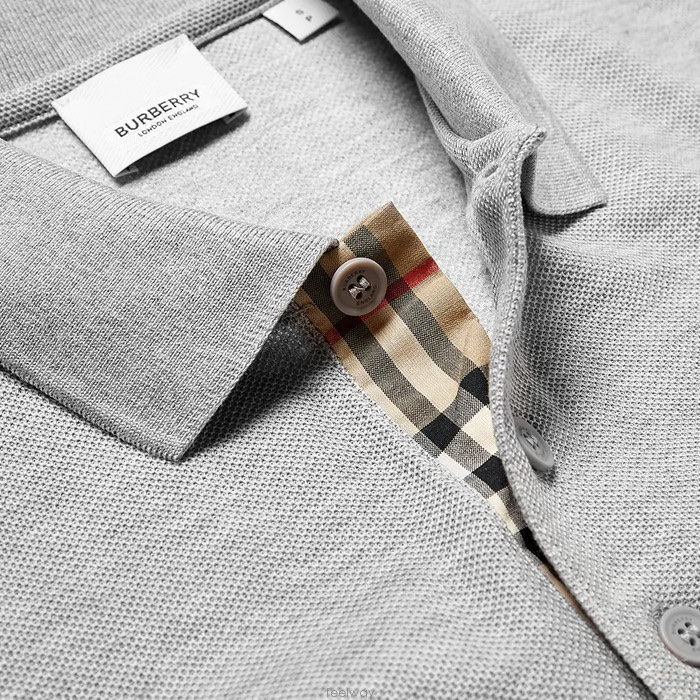 Burberry Monogram Motif Cotton Pique Polo Shirt Pale Grey Melange 착용 스타일