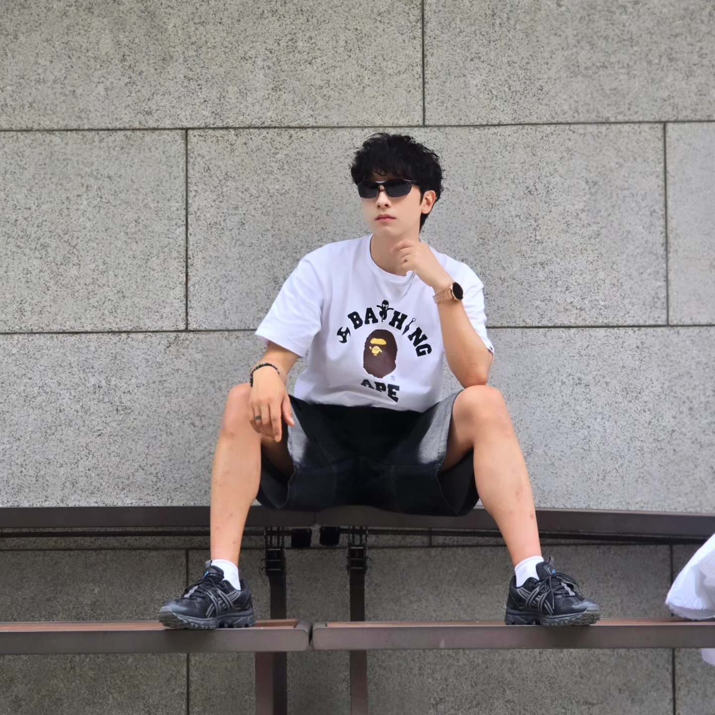 Samsung Galaxy Watch6 44mm LTE Silver (Korean Ver.), BAPE Ninja College T-Shirt White 착용 스타일 - 8