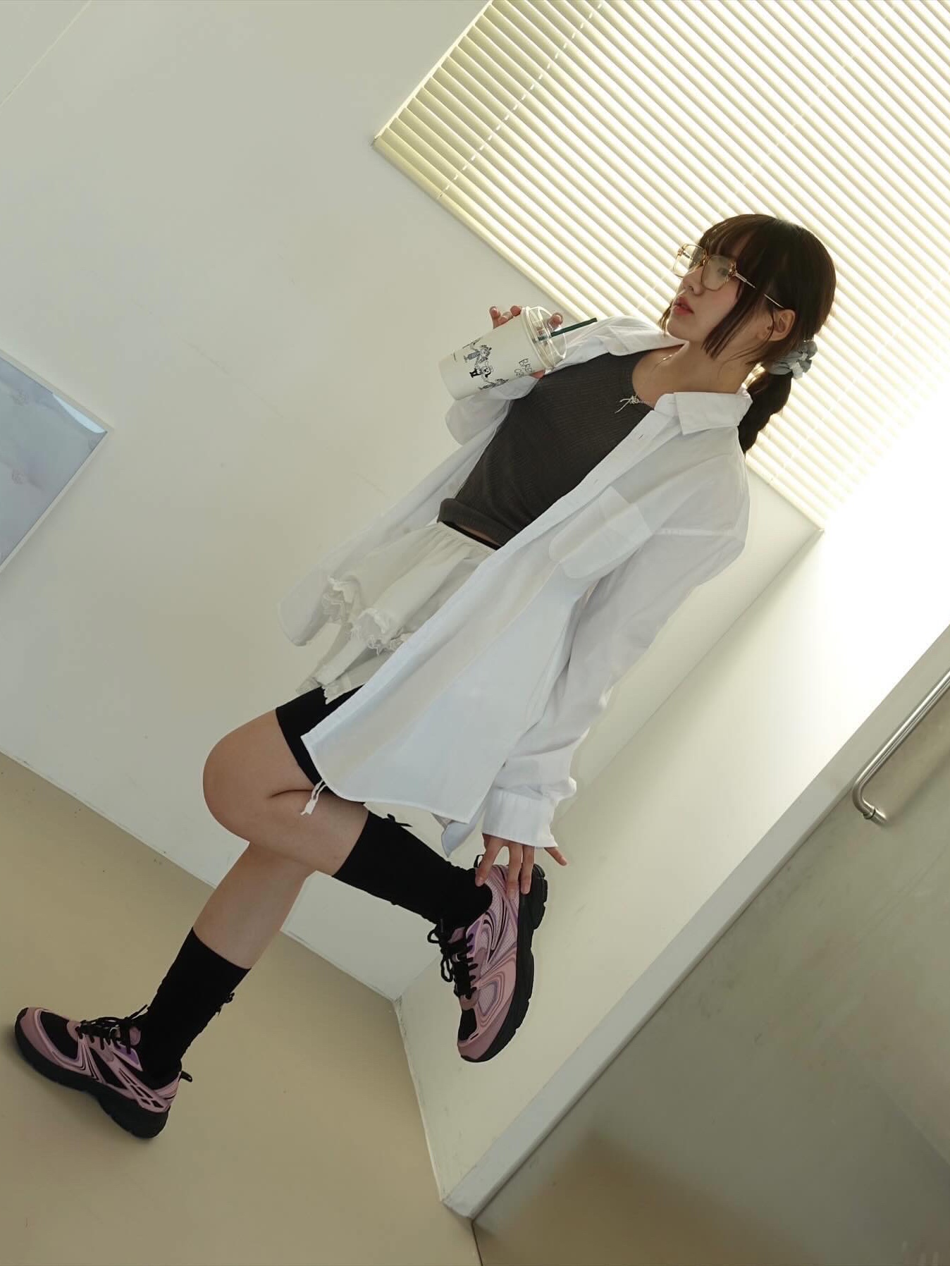 Fila Interun Pink Black 착용 스타일 - 2