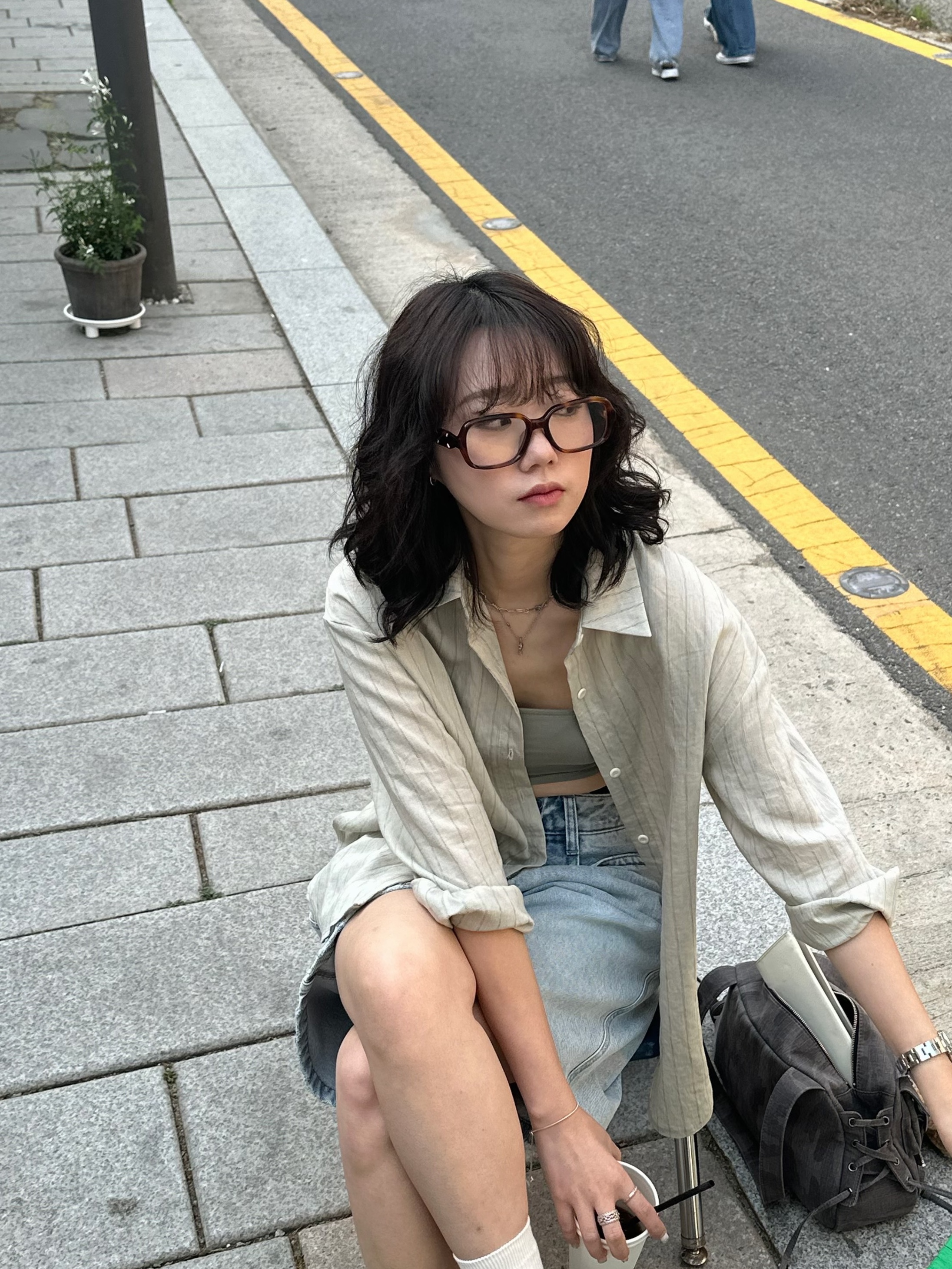 Gentle Monster x Maison Margiela MM114 Tortoiseshell Clear 착용 스타일 - 2