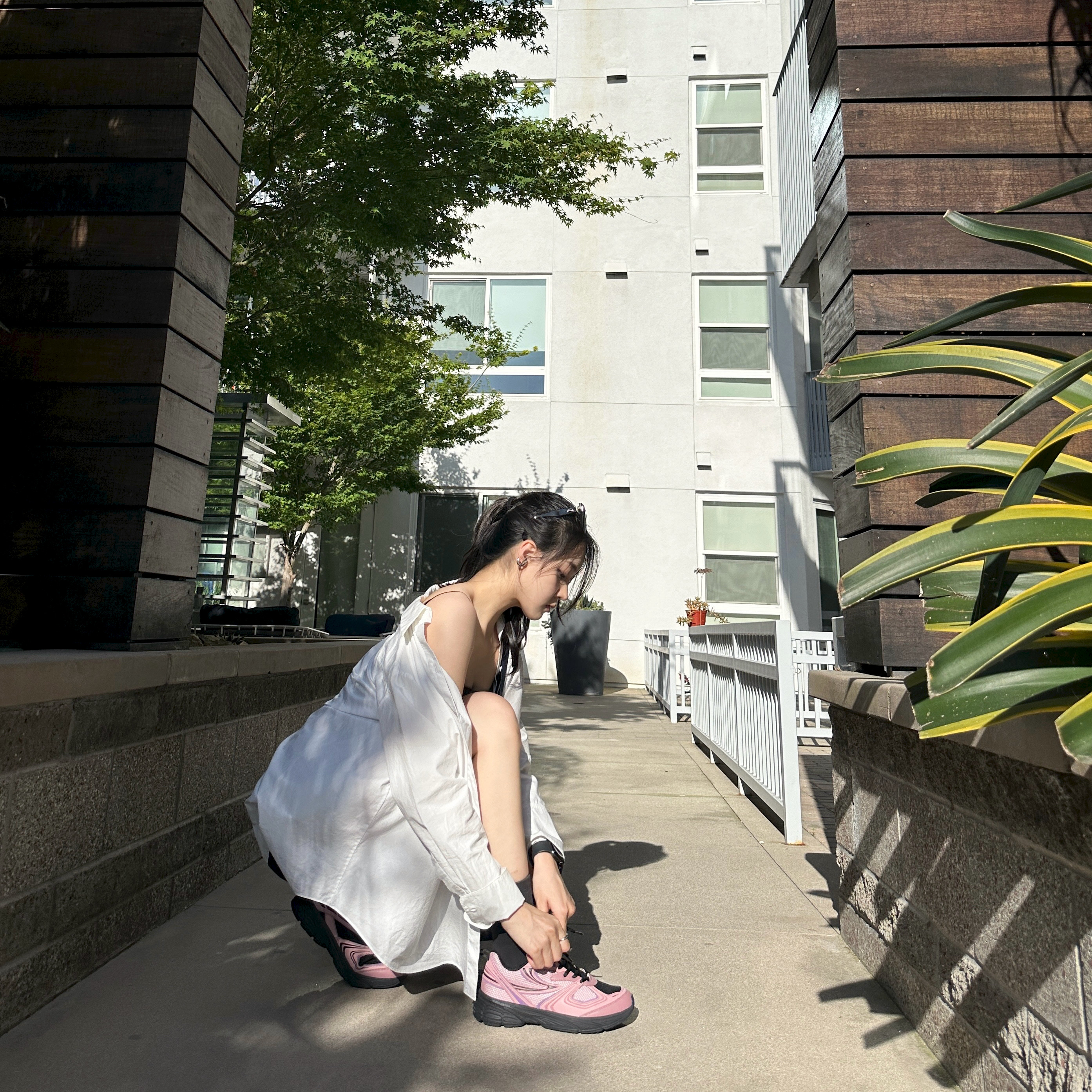 Fila Interun Pink Black 착용 스타일 - 4