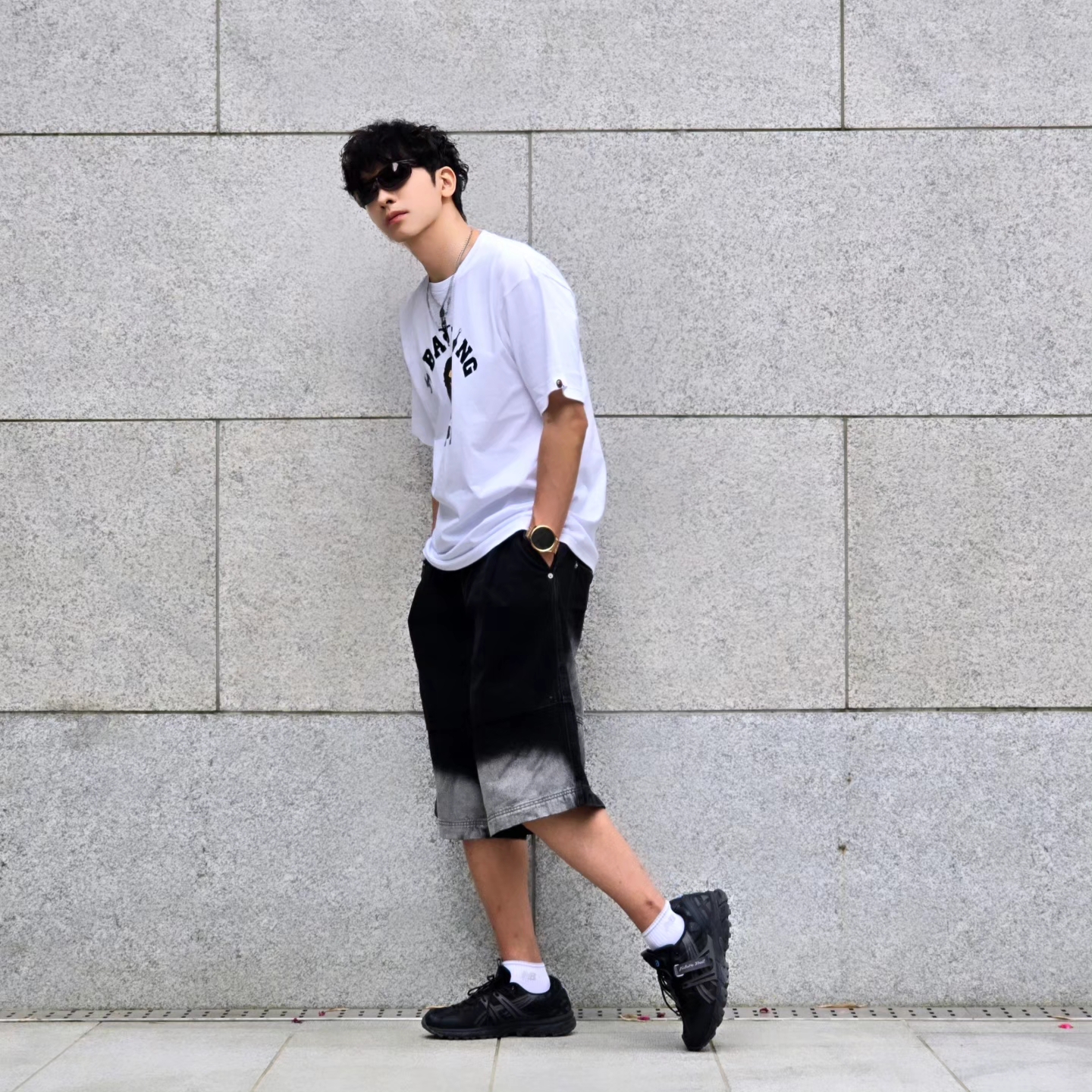 Samsung Galaxy Watch6 44mm LTE Silver (Korean Ver.), BAPE Ninja College T-Shirt White 착용 스타일 - 4