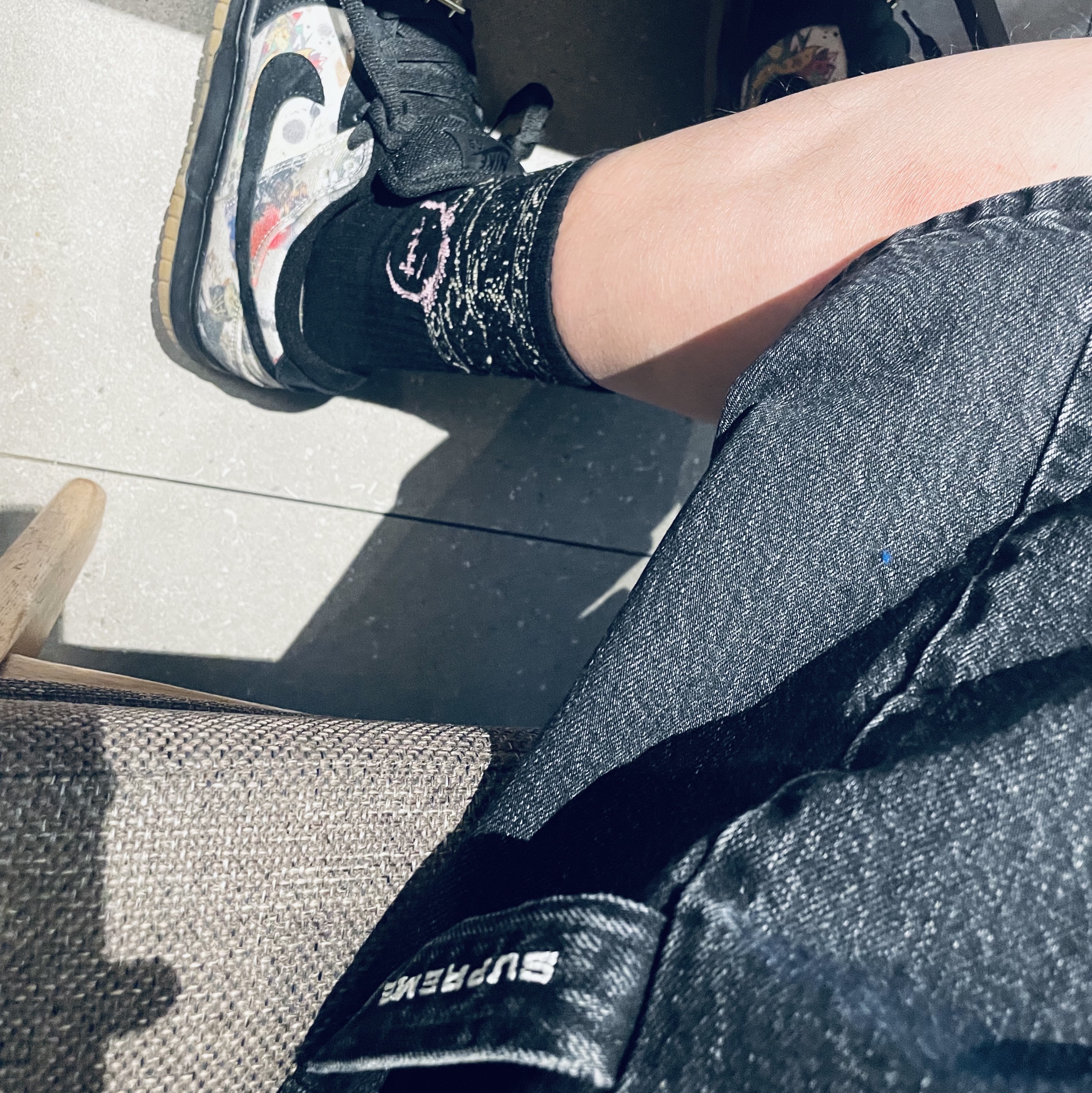 Supreme x Nike Denim Short Black - 24SS, Nike x Supreme SB Dunk Low QS Rammellzee Black 착용 스타일 - 2