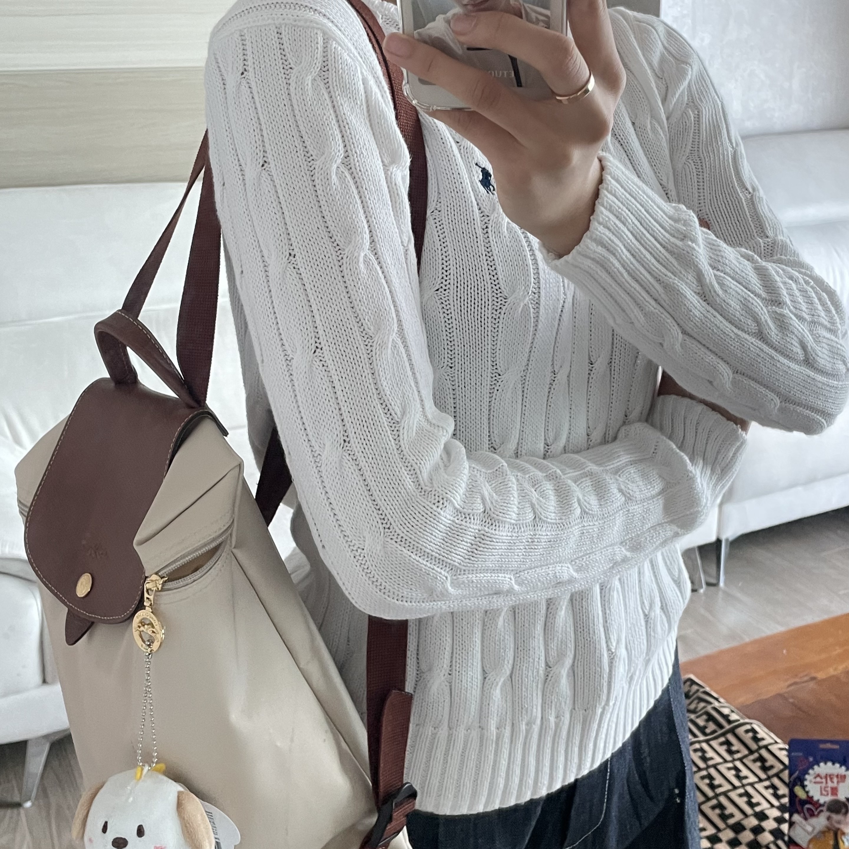 Longchamp Le Pliage Original M Backpack Paper 착용 스타일