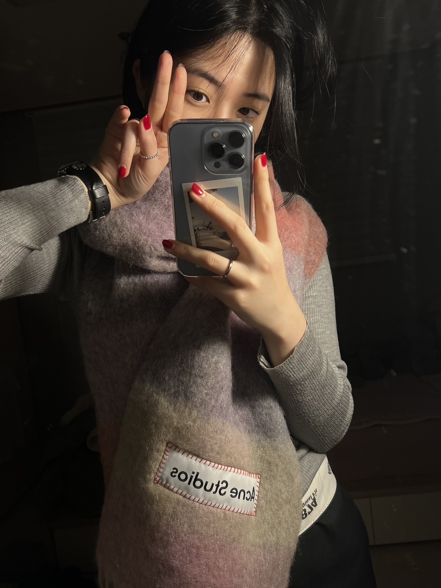 Acne Studios Mohair Check Muffler Fuchsia Lilac Pink, Dickies Loose Fit Double Knee Work Pants Black 착용 스타일 - 1