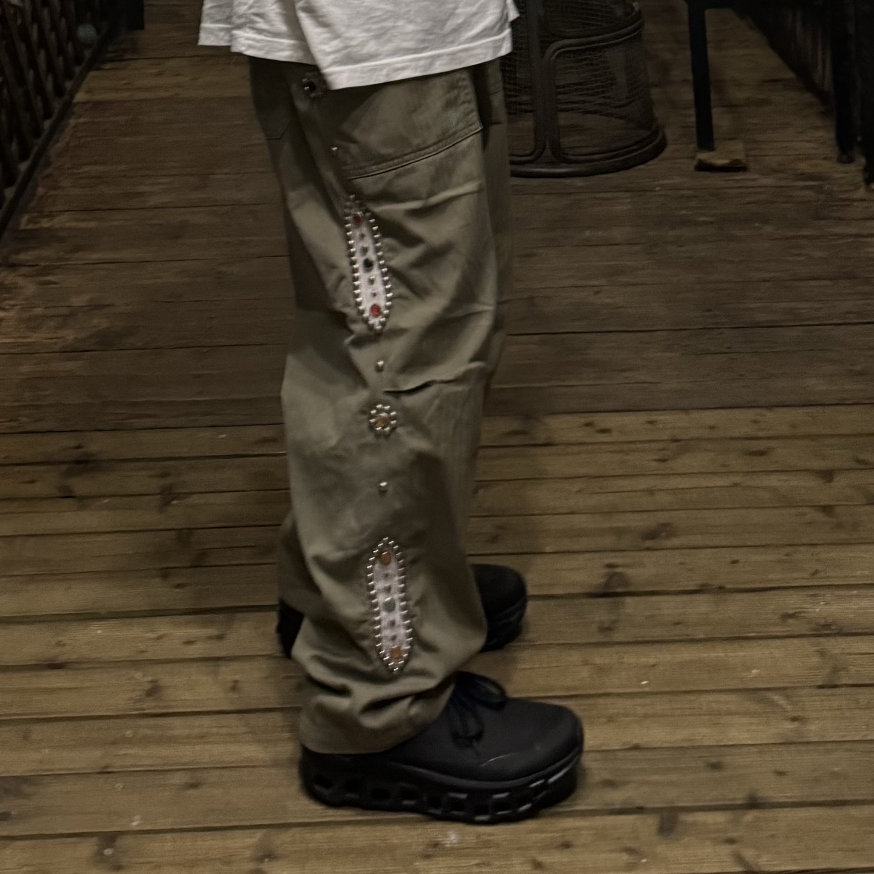 On Running x Post Archive Faction (Paf) Cloudmonster 2 Black Magnet, Kapital Sulfurized Herringbone Easy Baker Pants Studs Remake Khaki 착용 스타일