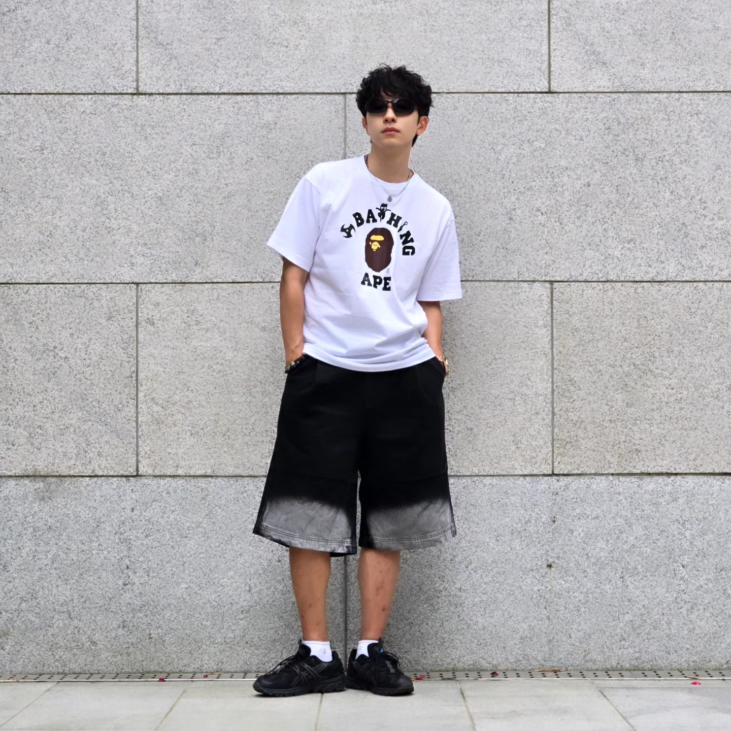 Samsung Galaxy Watch6 44mm LTE Silver (Korean Ver.), BAPE Ninja College T-Shirt White 착용 스타일 - 5