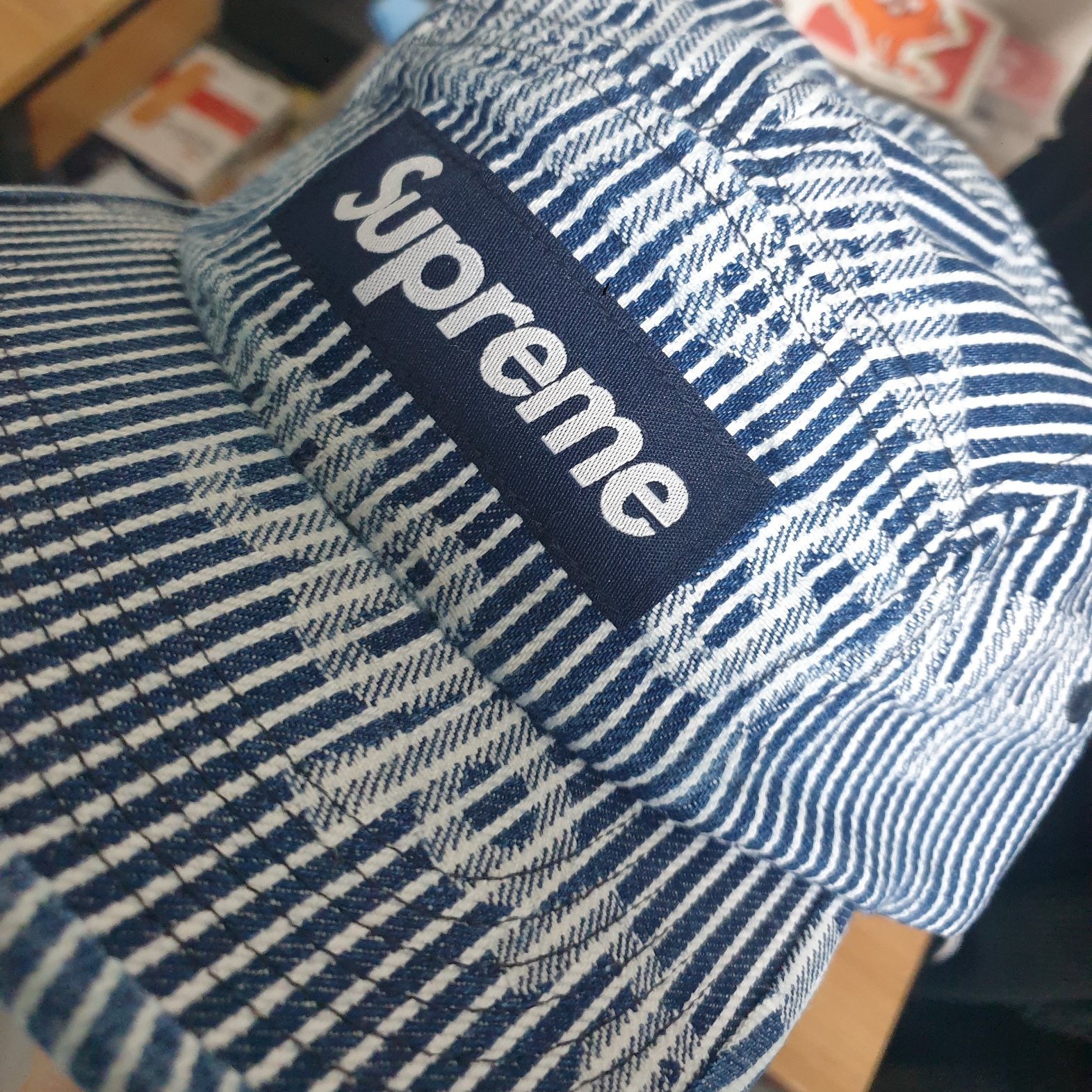 Supreme Denim Camp Cap Stripe - 24SS 착용 스타일