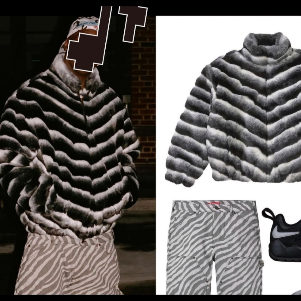 Supreme Faux Fur Jacket Black - 24SS, Supreme Double Knee Painter Pant Zebra - 24SS 착용 스타일