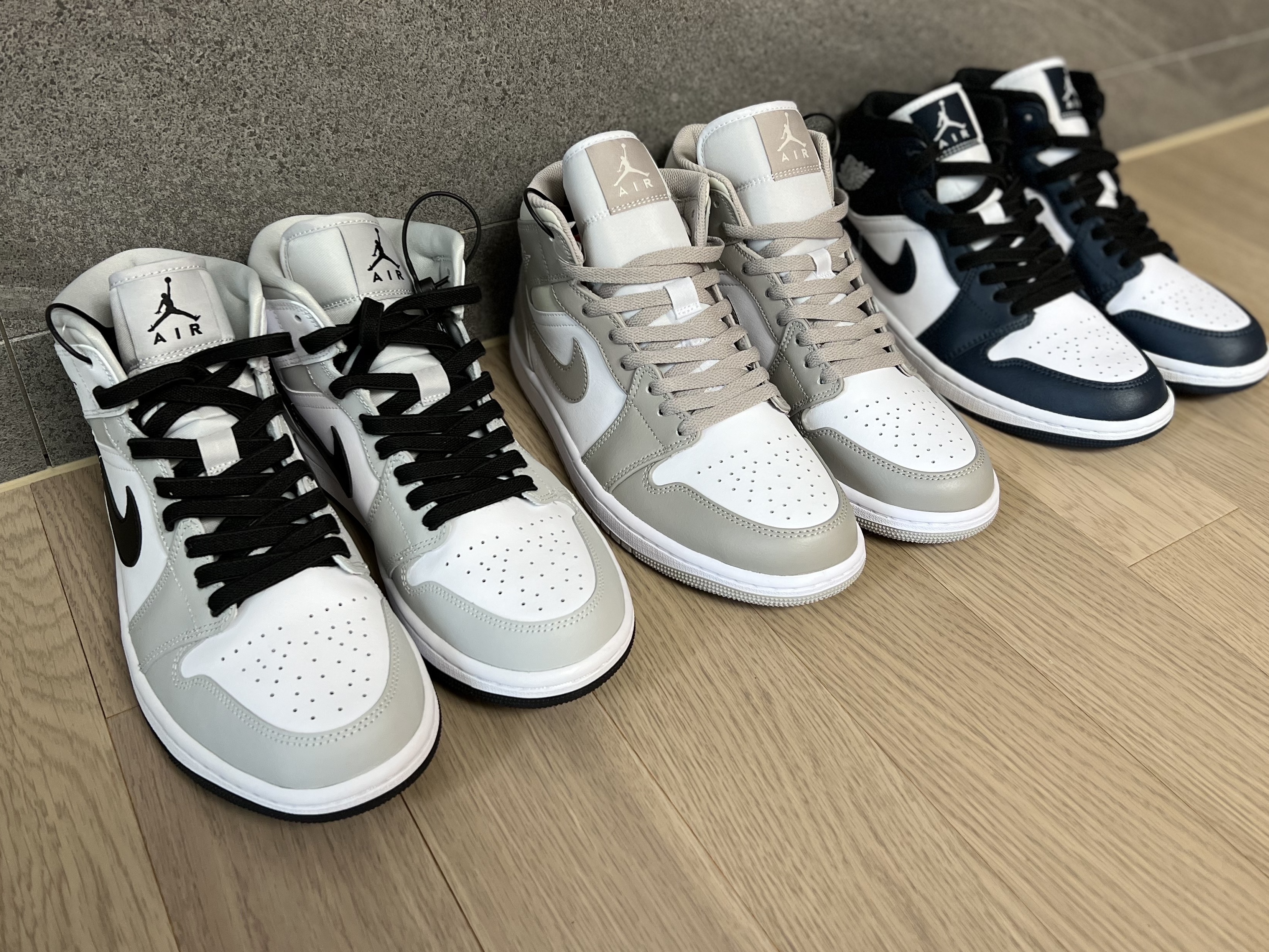(W) Jordan 1 Mid Grey Fog, Jordan 1 Mid College Grey 착용 스타일 - 5